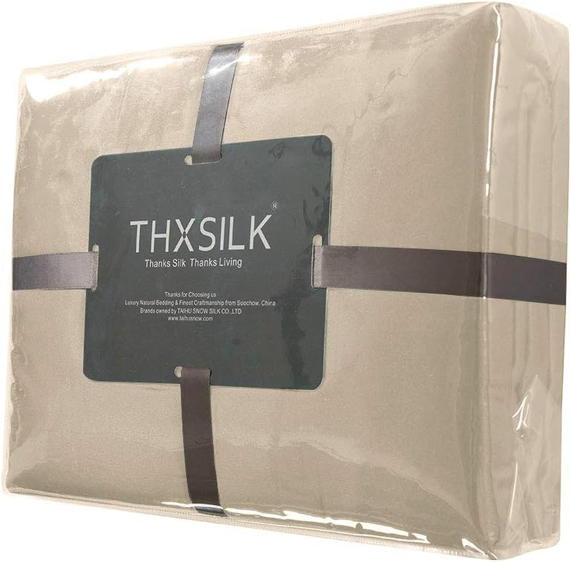 THXSILK Fitted Sheet, Silk Flat Sheet, 140 X 200 Cm, 100% Pure 22 Momme Mulberry Silk Bed Linen, Fitted Sheet, Champagne Silk Bed Sheet for Standard Mattress, 30 Cm image number 1