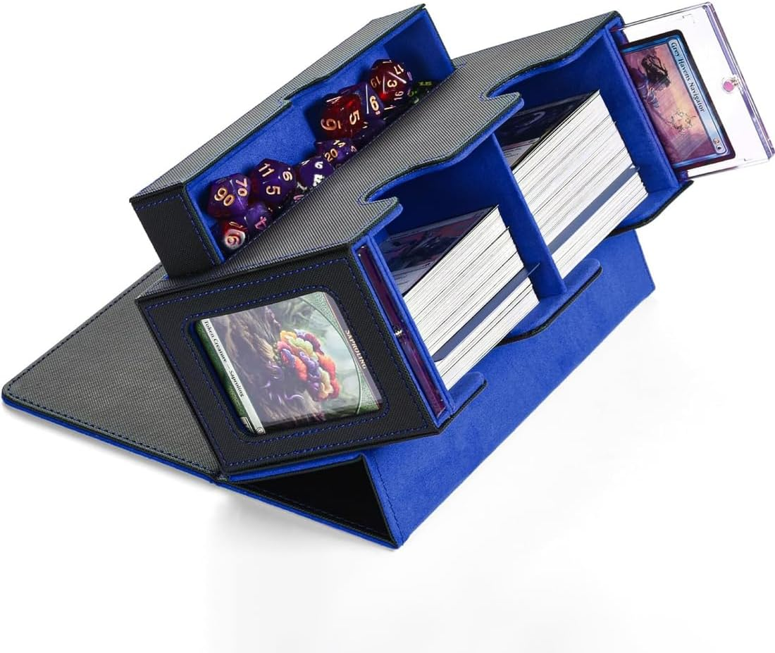 PU Leather Card Deck Case with Display Windows & Dice Tray,Card Storage Box for Trading Cards,Magnetic Closure 400+MTG Deck Box,Suitable for Magic Game Cards. image number 2
