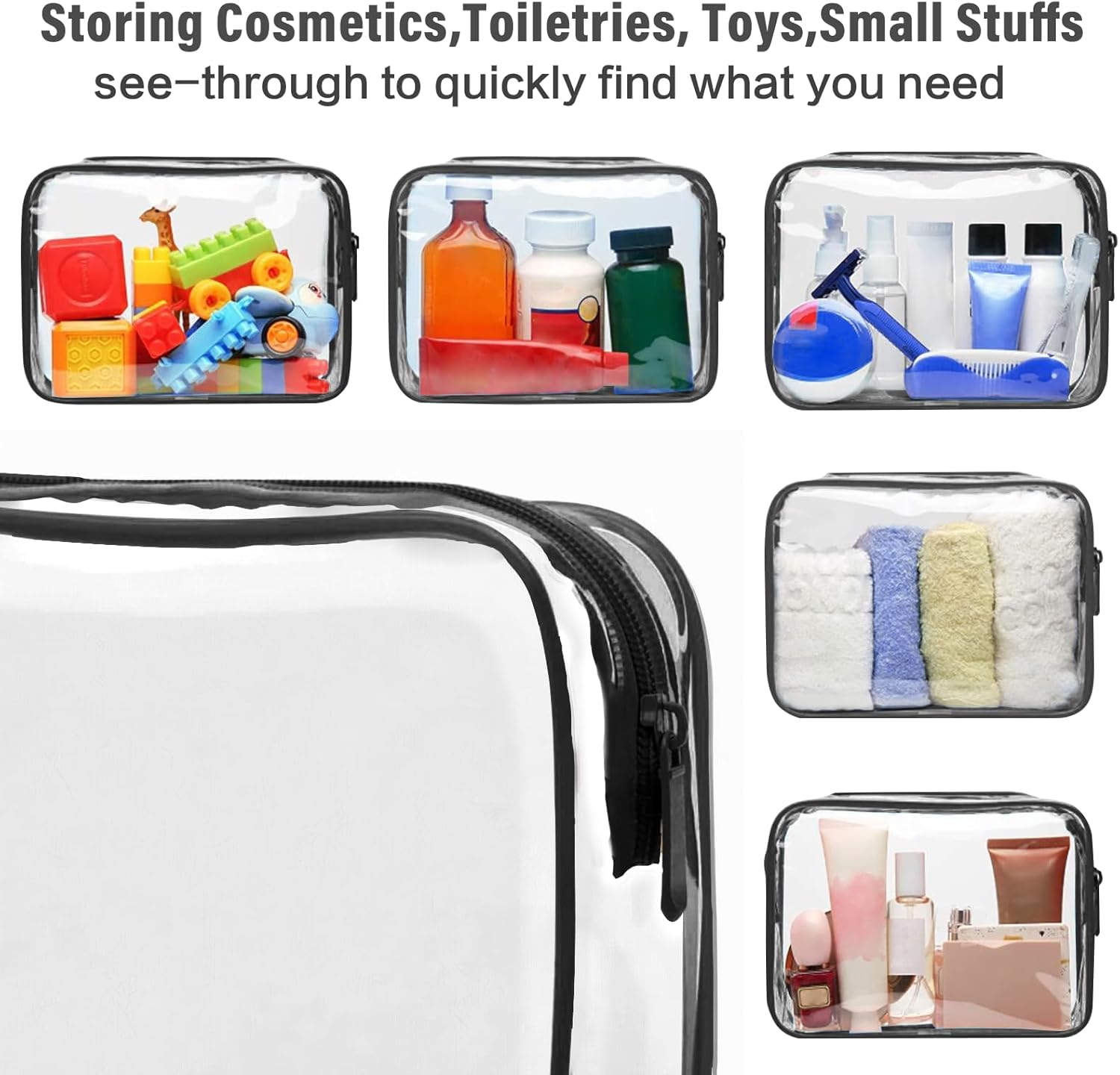 Viiotu 3 Pack Color Clear Toiletry Bag, Waterproof PVC Clear Makeup Bag, Portable Clear Travel Toiletry Bags for Traveling Men Women (3, Black) - Pink image number 5