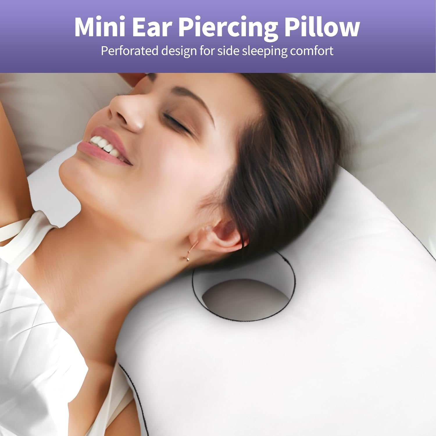 Nockovi Piercing Pillow for Side Sleepers with Ear Hole, 12X18Inch White Velvet Mini Orthopedic Support Pillow for Ear Pain Relief image number 4