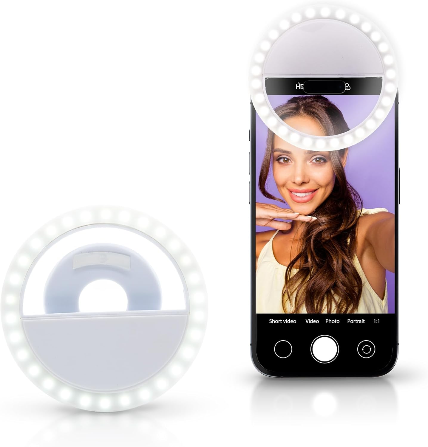 Selfie Ring Light, Portable USB Rechargeable 36 LED Phone Fill Light, Dimmable 5600K Clip-On Mobile Lamp for Iphone Android, Live Broadcast Video Conference Selfie Fill Light for All Smartphone image number 1