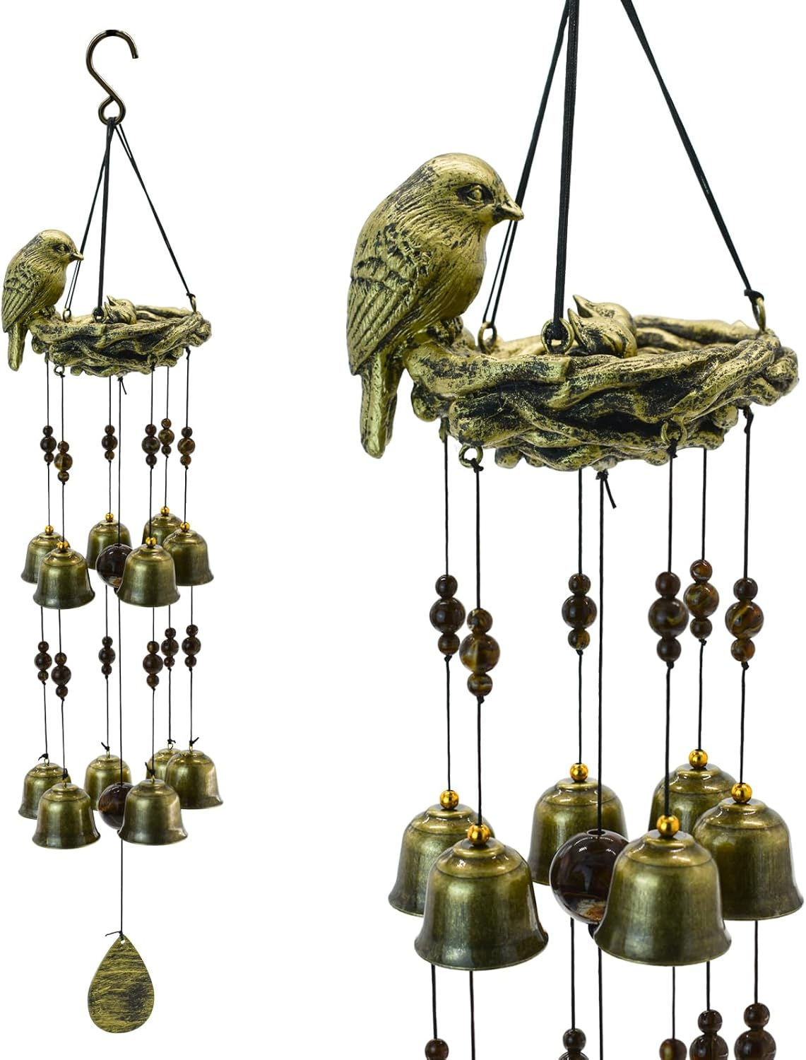 Mrmrkura Bird Nest Wind Chime, Bird Windchimes with 12 Bells for Glory Mothers Love Gift Decorative Hanging Bells for Outdoor Garden Backyard Home Decor image number 3
