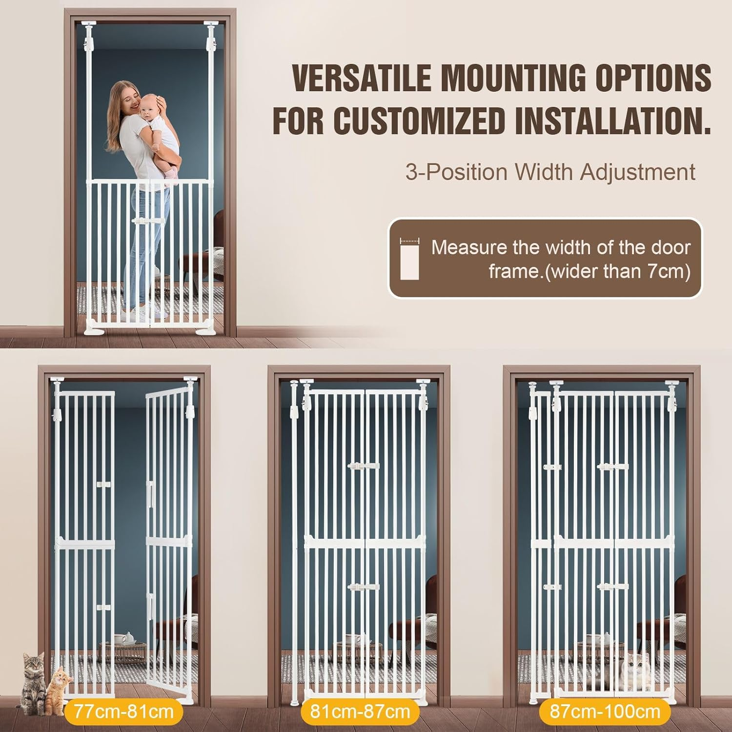 Pet Scene 185CM Tall Retractable Safety Gate Pet Dog Cat Extra Tall with 3-Position Width Adjustment Pet Fence Enclosure Guard Security Barrier Fencing for Stairs Doorway Kitchen image number 2