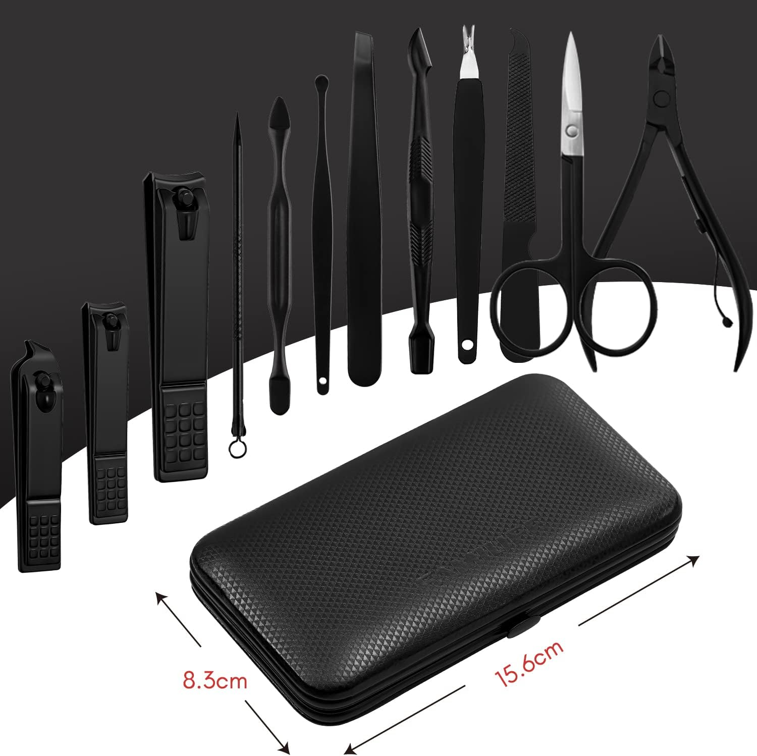 FAMILIFE Manicure Set Professional Stainless Steel Manicure Kit for Women 12Pcs Nail Clippers Kit Travel Case (Black) image number 5