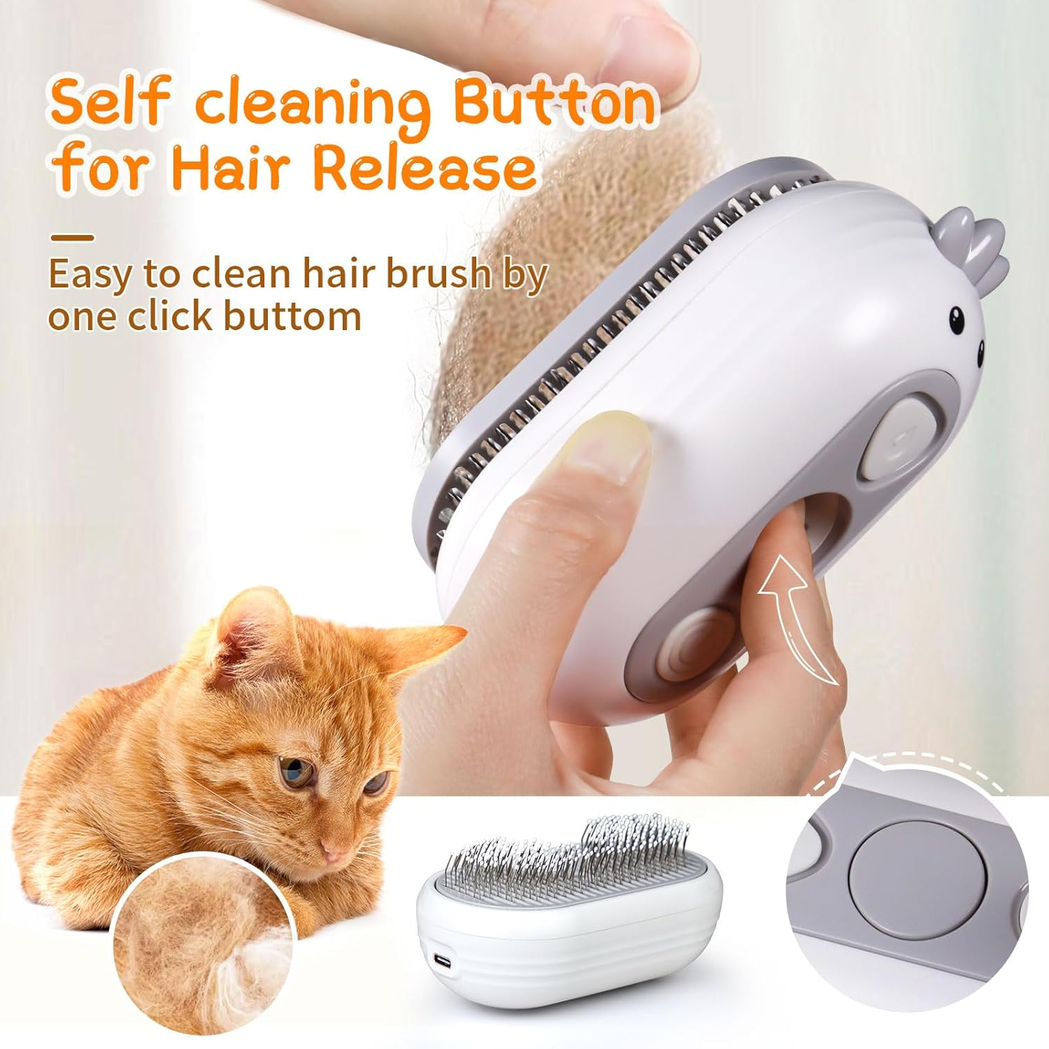 TOHDHC Cat Steam Brush, Spray Cat Brush with Release Button, Self-Cleaning Steam Pet Brush for Cat Shedding, Cat Grooming Brush for Removing Knots, Loose Hair image number 3