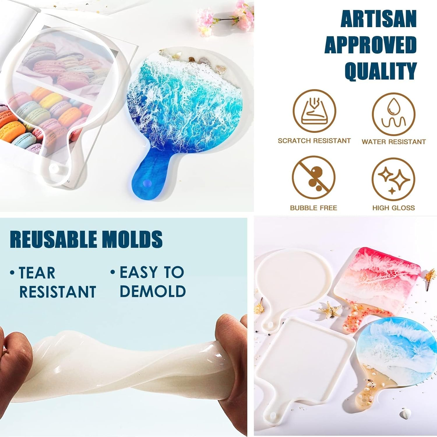 Teexpert Epoxy Resin Kit for Beginners, 474Ml Crystal Clear Resin Starter Kits with Moulds, Pigments, Mica Powder, Gold Leaf, Resin Kit for Coaster Jewelry Tray Coating and Casting image number 4