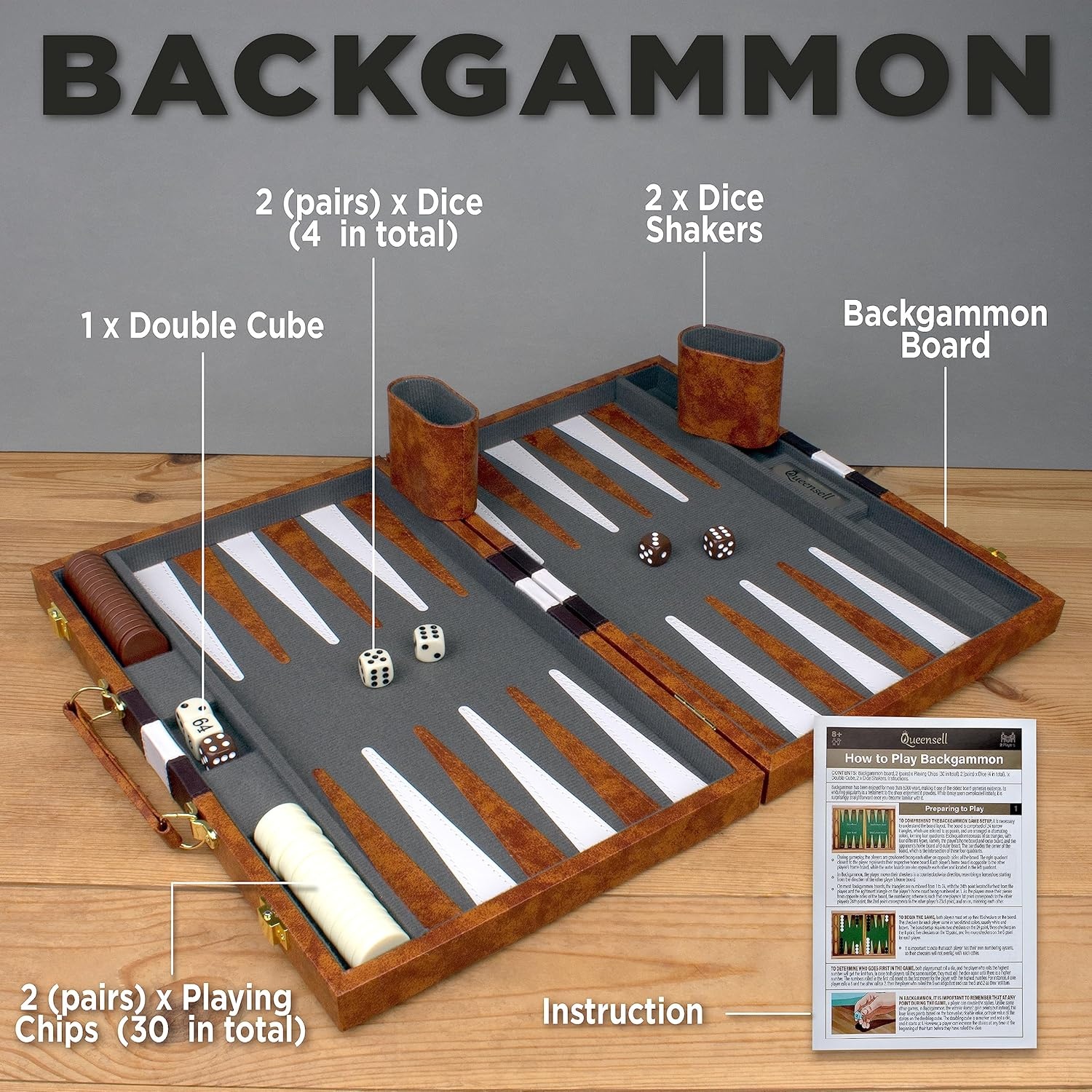 Backgammon Sets for Adults - Best Travel Backgammon Board Games for Adults - Travel Backgammon Set - Backgammon 15 Inch Board and 32 Backgammon Pieces in One Quality Backgammon Set image number 6
