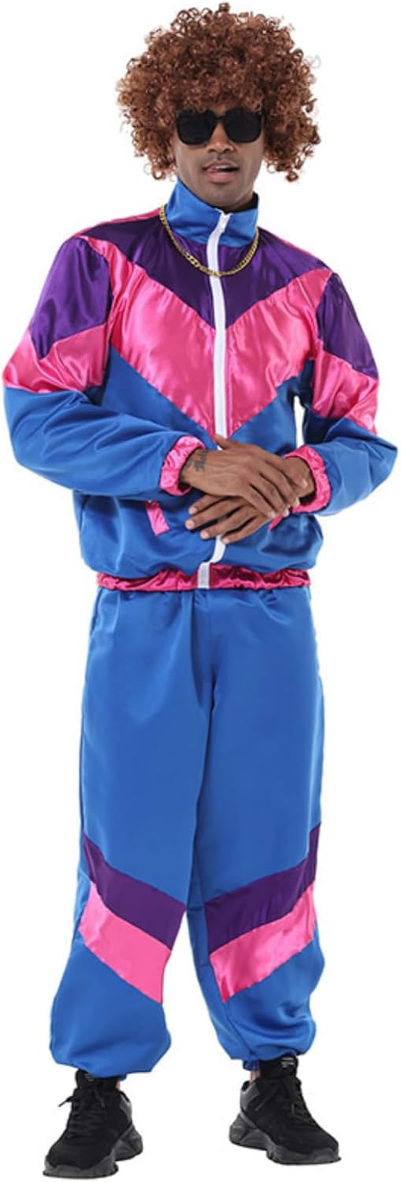 COREWO Mens 80S Tracksuit Retro Sportswear Adult Disco Tracksuits Hip Hop Sports Suit Colorblock Jacket Outfits Carnival Set