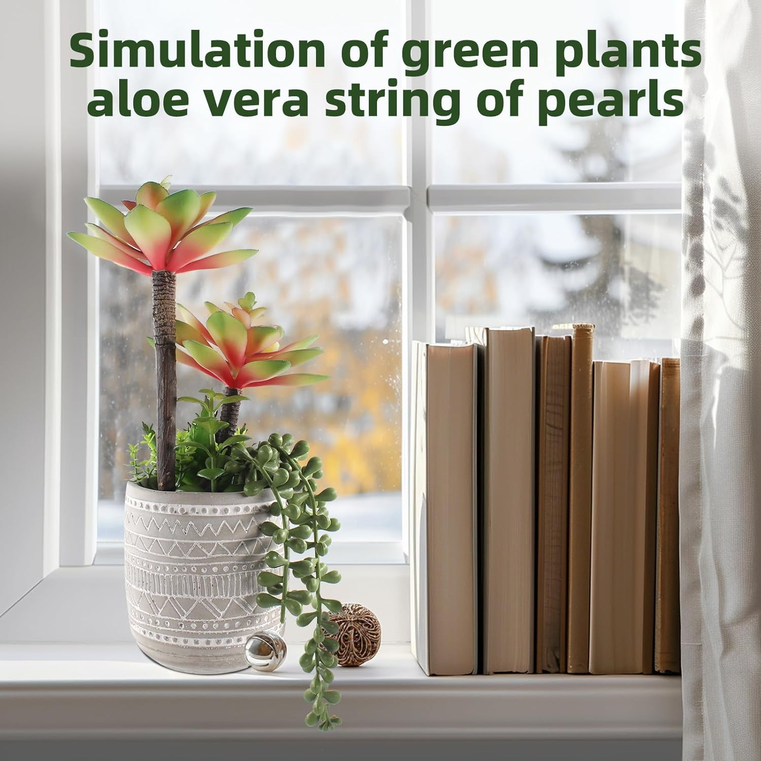 Artificial Succulents 11.4 Inch Realistic Textured Fake Succulents Faux Green Plants Aloe String of Pearls Potted Ceramic Plant for Home Decor Table Centerpiece image number 6