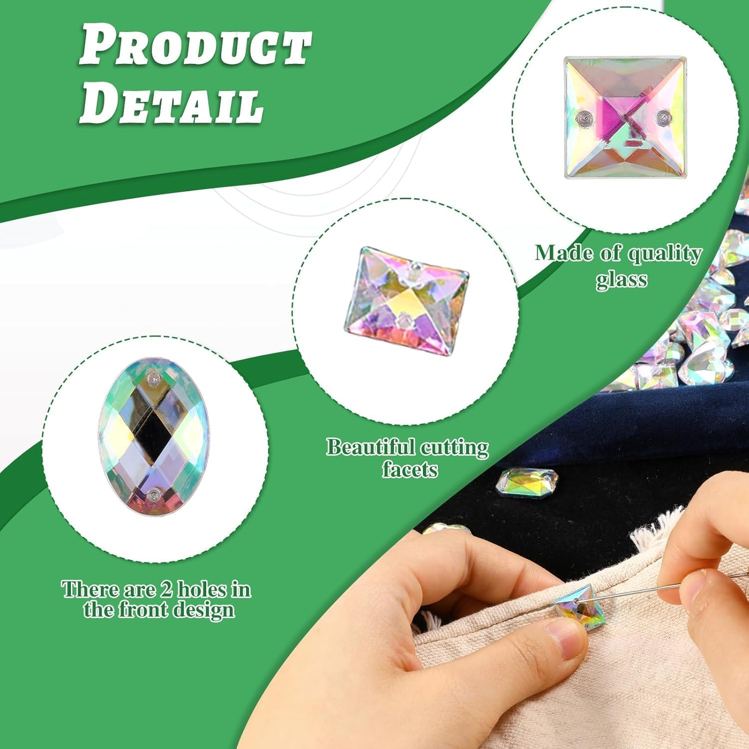 500 PCS AB Rhinestones Sew on Rhinestone Sewing Gems Acrylic Sewing Crystal Shapes Large Rhinestone with Holes Clear Rhinestones Crystal Gems for Jewelry Clothes Shoes Bag (Crystal AB) image number 5