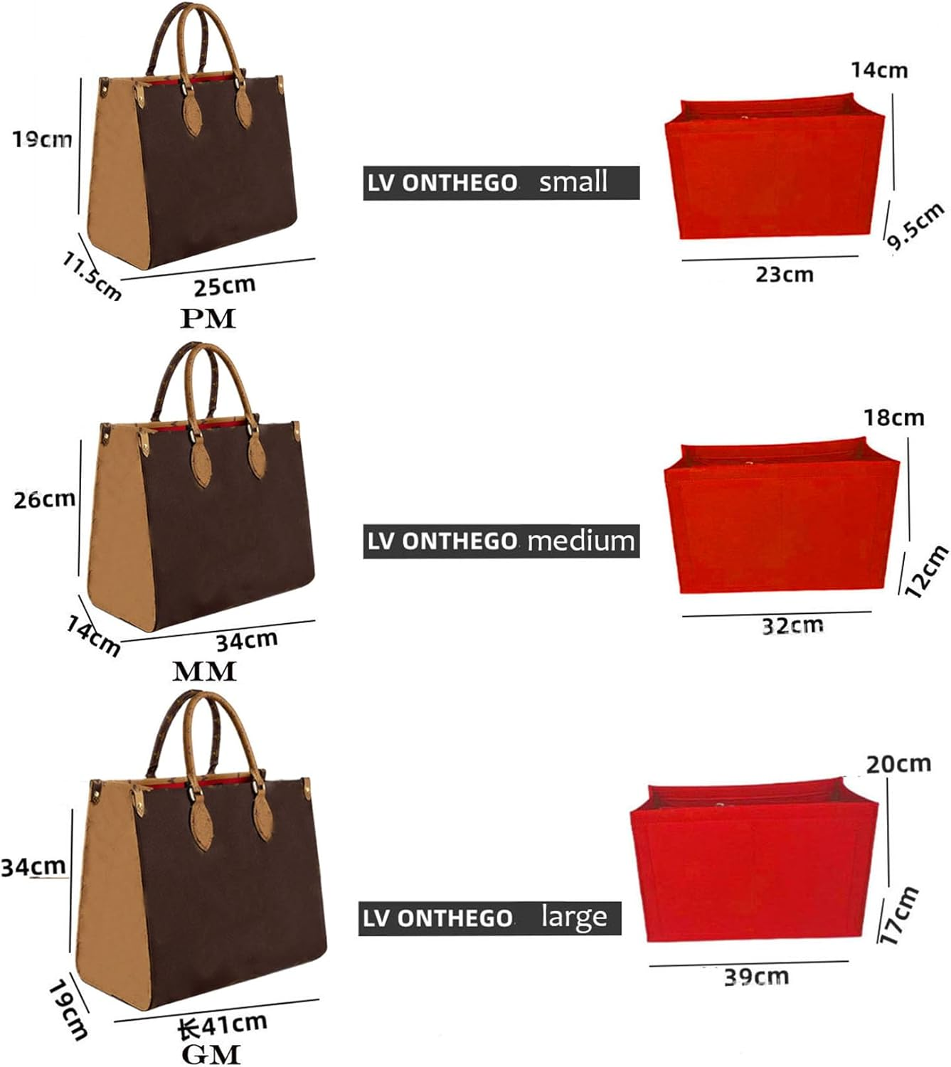 Lckaey Purse Insert for ONTHEGO PM MM GM Wallet Tote - Felt Organizer - with Zipper Pocket 1081Camel-L image number 5