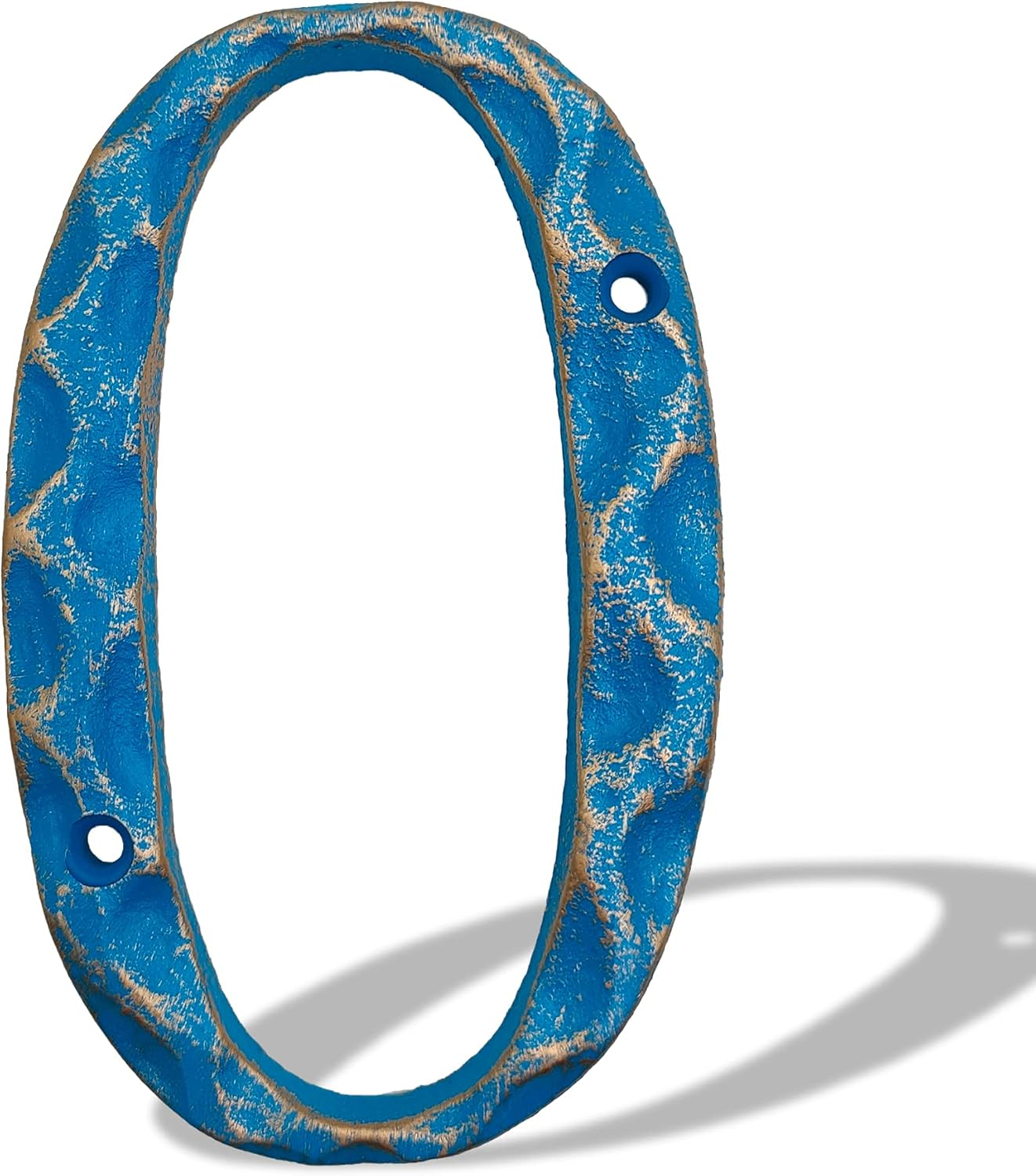 5.5 Inch House Numbers- Unique Cast Iron Metal Address/Mailbox Number for outside or Front Door, Handmade Gold & Blue Finish (Number 4)