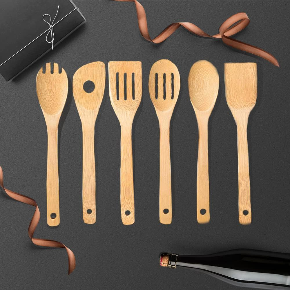 6 Pcs Wooden Spoons for Cooking, Kitchen Utensils Set, Great Spatula Cooking Utensils & Bamboo Wooden Spoons image number 3
