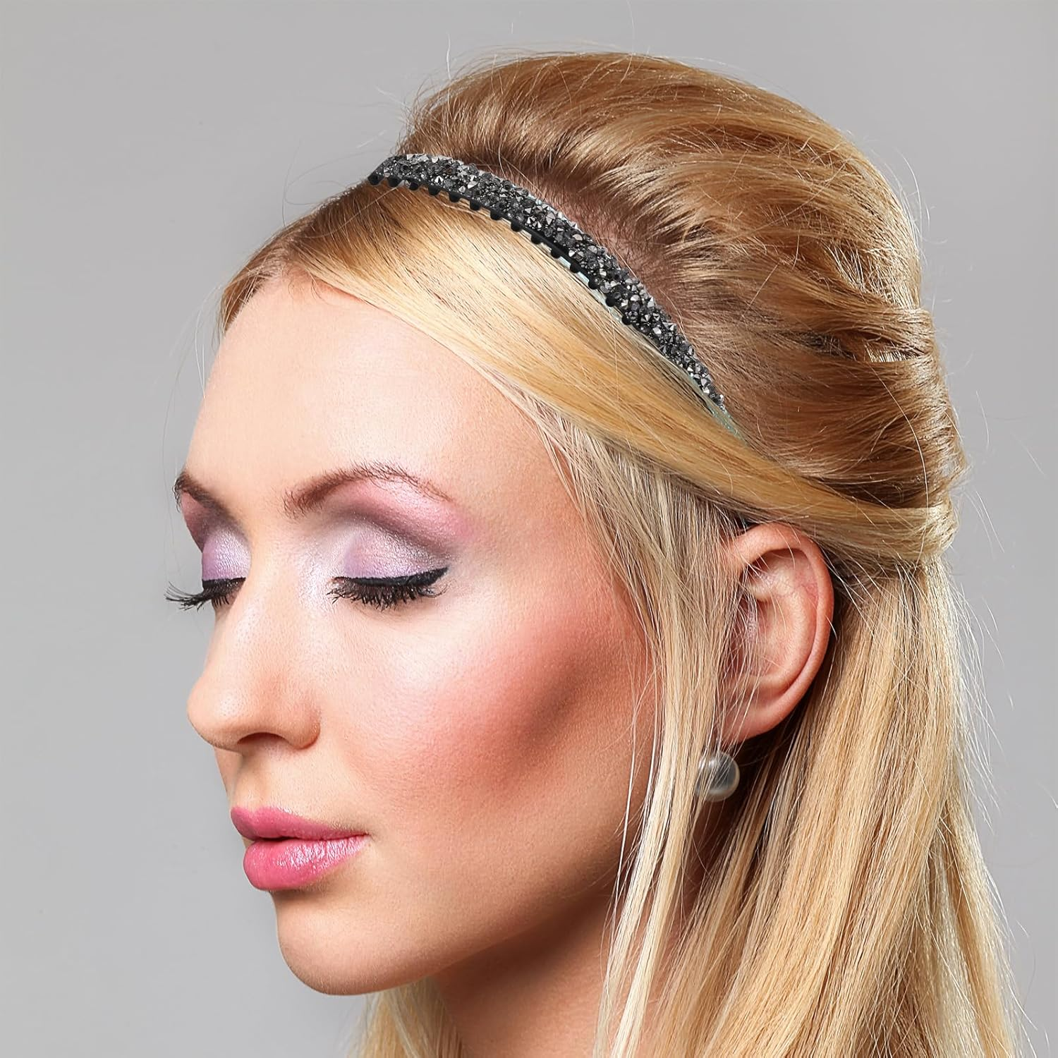 Thinp Pack of 4 Rhinestone Headbands, Non-Slip Headbands, Headbands with Crystal Teeth Comb, Fashionable Crystal Hair Band, Women'S Headband, Shiny Hair Bands, for Girls Daily Party Hair Accessories image number 3