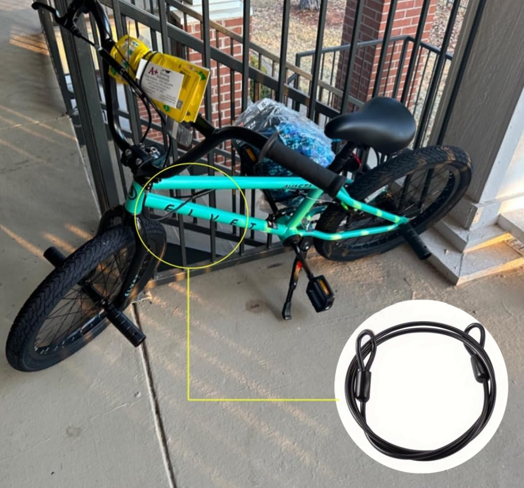 Steel Wire Lock Line,Stainless Steel Cable Lock, Bike Security Steel Cable,High Reliability Security Lock for Bicycle Double Looped Stainless Steel, External Bike Scooter Cable Lock Cable (Black) - Green image number 4