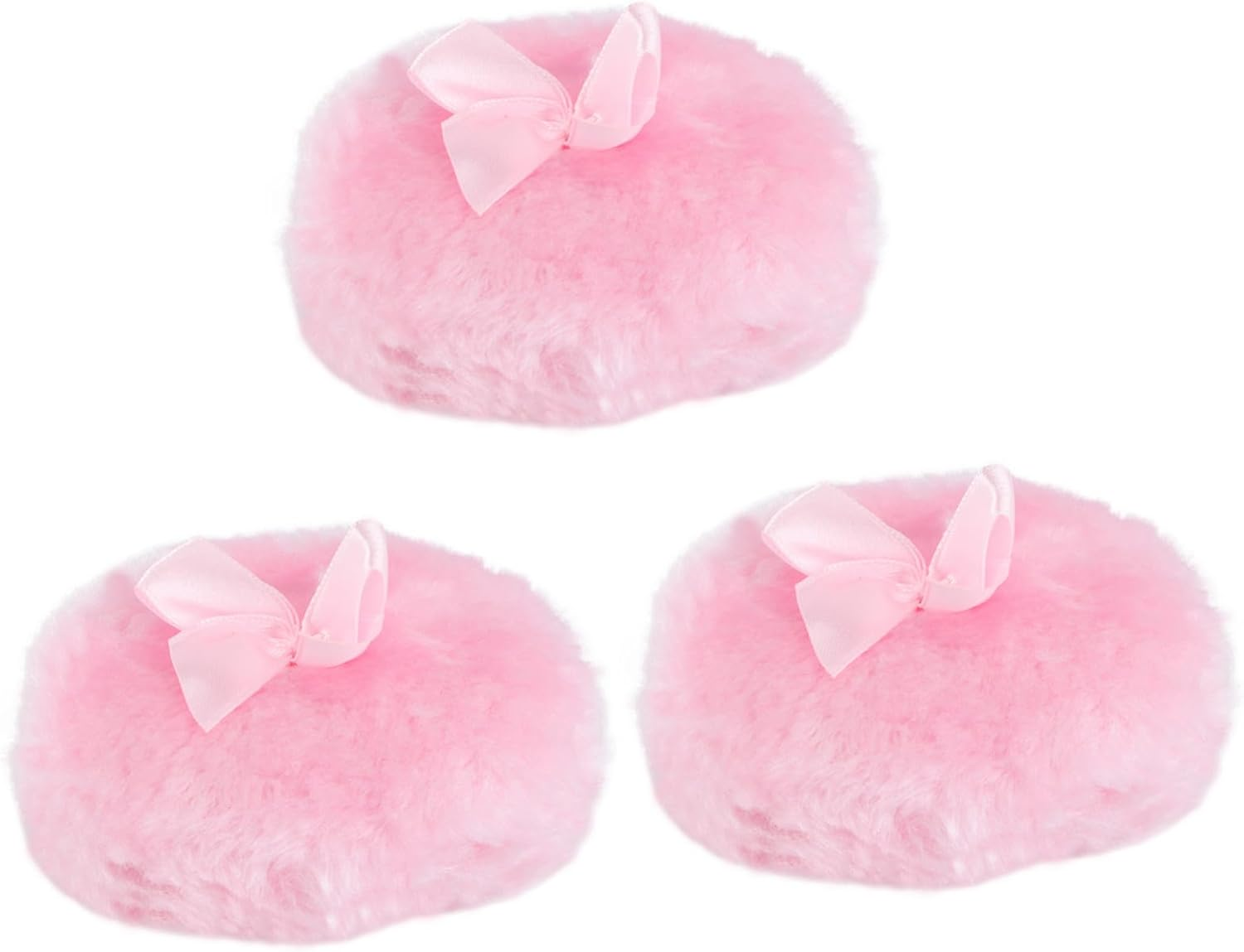 GRADENEVE 3PC Powder Puff Long Hair Soft Talcum Prickly Heat Puff with Plush Bowknot Design for Adult Use Pink image number 1