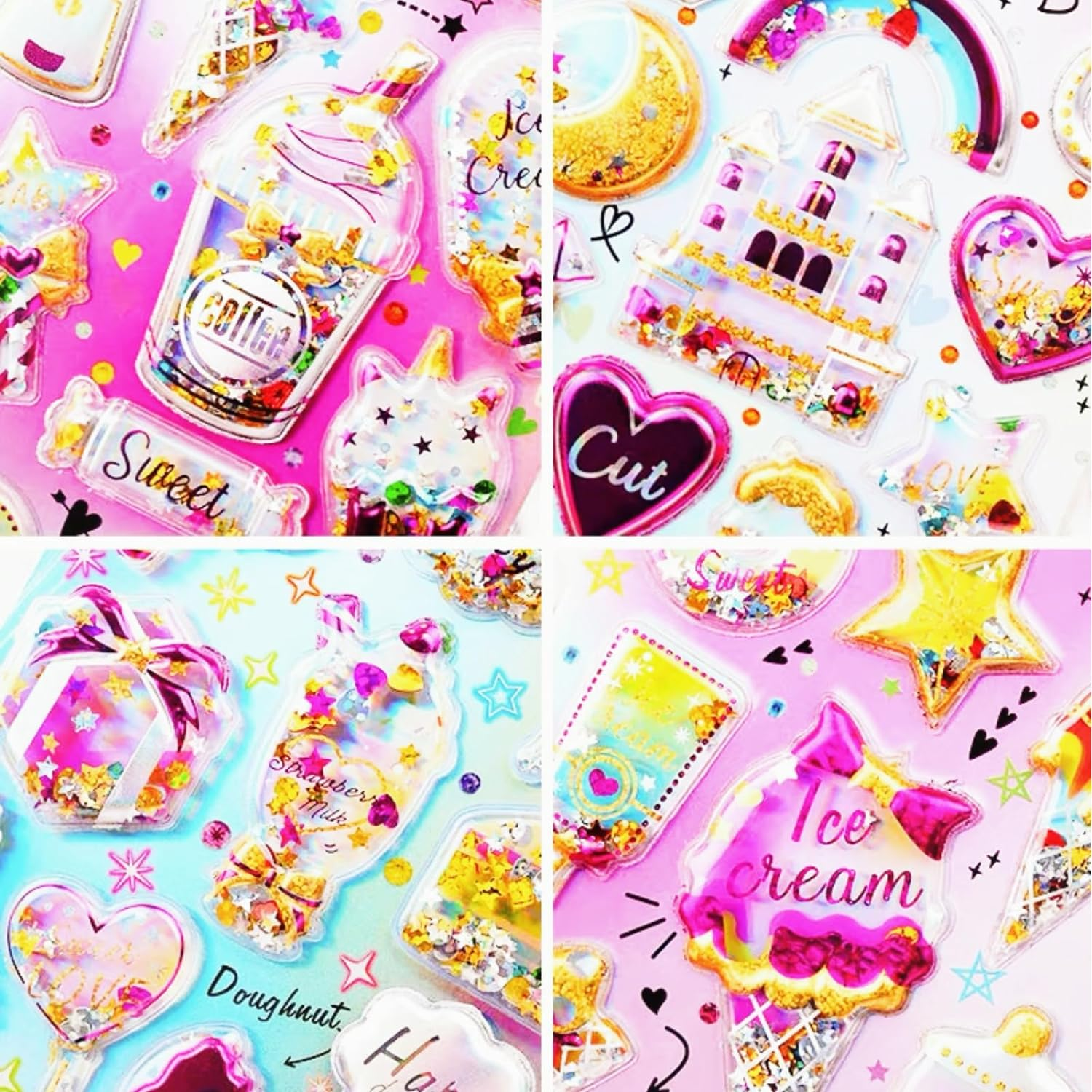 Kids Puffy Stickers for Girls, 120 PCS 3D Reward Stickers with Shaking Sequins,Party Favors with Cute Sparkly Gem for Birthday Gift image number 2