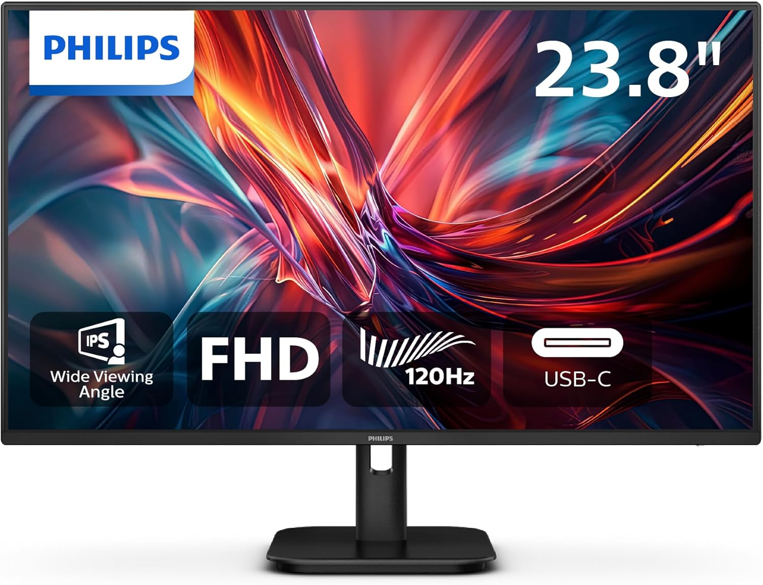 Philips 24" IPS Full HD USB-C Monitor &ndash; 1920&times;1080, 120Hz, 1Ms MPRT, 65W USB-C Power Delivery, Adaptive-Sync, Eye-Care, Built-In Speakers, Smartimage, T&Uuml;V Certified, Ergonomic Tilt