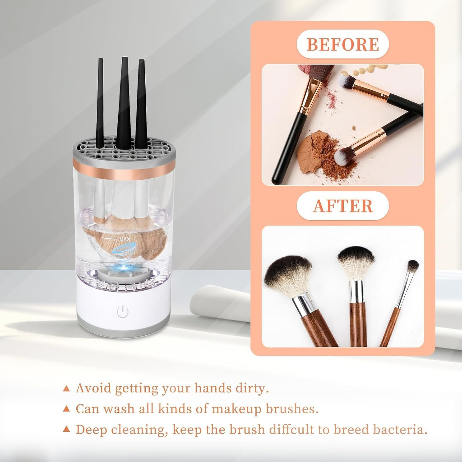 Makeup Brush Cleaner Machine, Automatic Cosmetic Brush Cleaner Makeup Brush with Brush Clean Mat，Electric Makeup Brush Cleaner Tools for All Size Makeup Brush image number 4