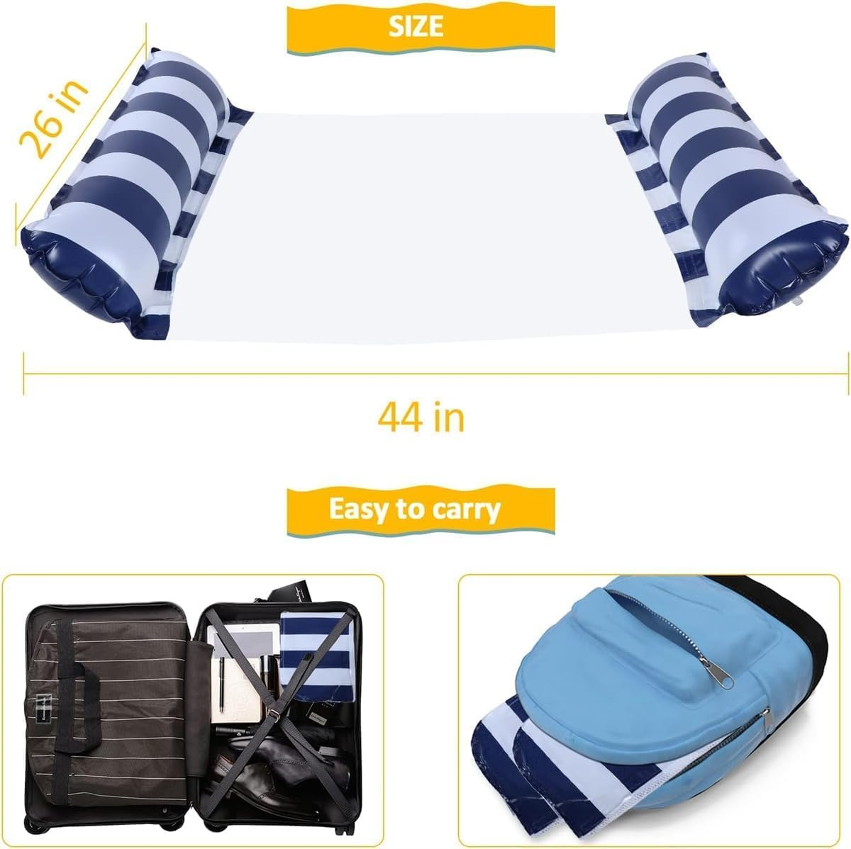 Inflatable Pool Floats Adult Size Water Hammock Pack of 2,Floats for Swimming Pool,Multi-Purpose Pool Floating Toys,Pool Rafts Lounge Chairs Floaties,For Adults Vacation Fun and Rest (Blue+Red)