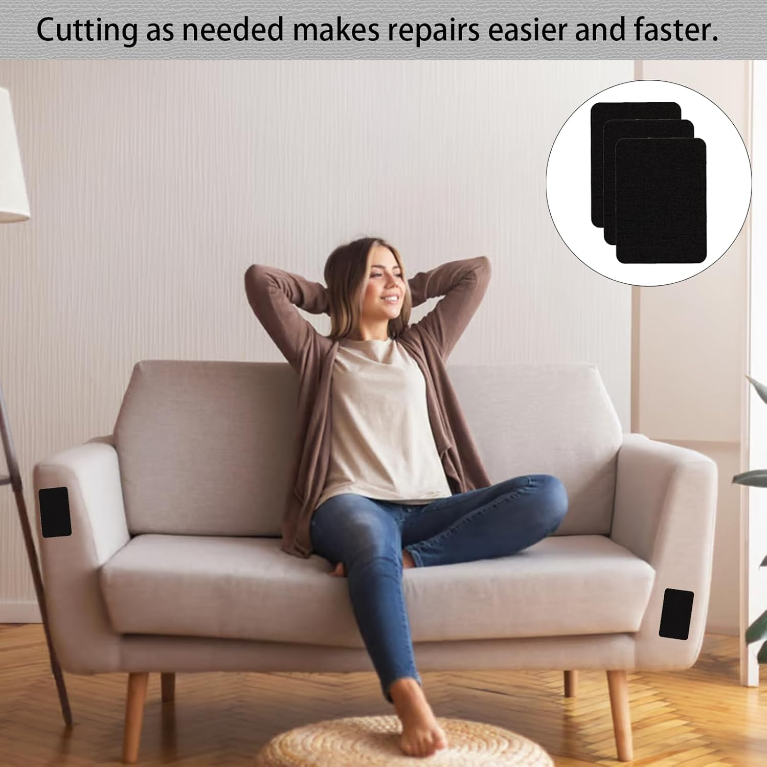 3Pcs Leather Repair Patch Flax Self Adhesive Leather Repair Patches Black Car Seat Repair Kit Fabric Tents Furniture Sofa Repair Patch Leathers Glue for Sofa Patches Tape 20X28Cm image number 5