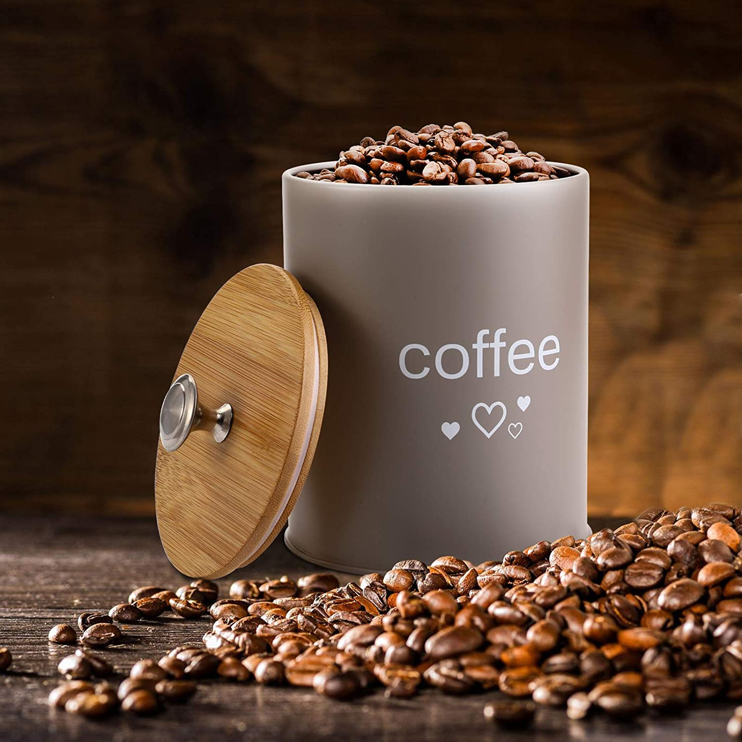 Fasmov Set of 3 Kitchen Canister Set, Coffee, Sugar, and Tea Storage Container Jars with Bamboo Lids for Storing Sugar, Coffee and Tea, Gray image number 5