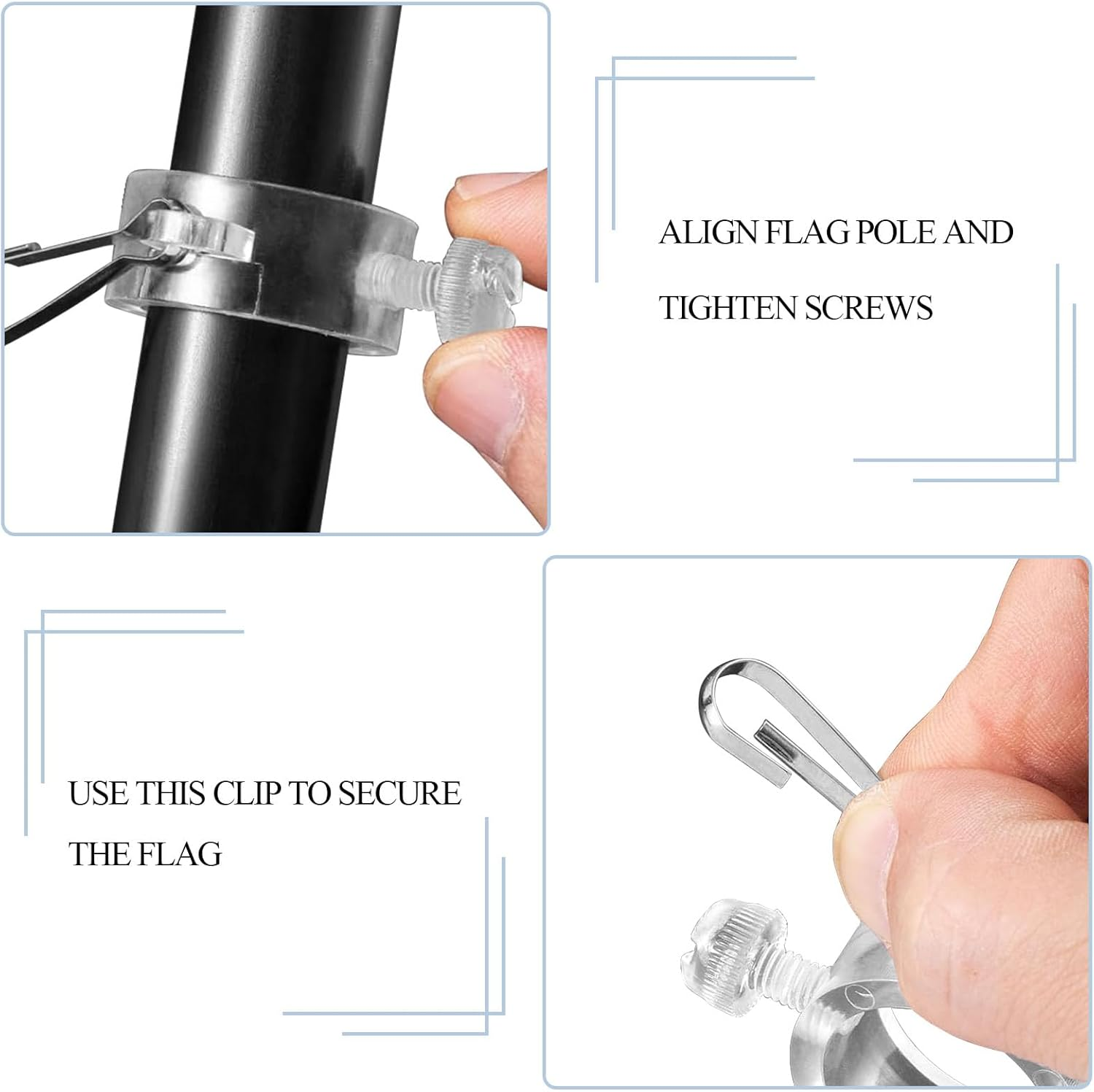 8 Pack Plastic Flag Pole Ring with Hook, Flagpole Mounting Rings Clip with Fixed Hook, Flag Rings for Flagpole for Various Outdoor Team Seasonal Flag (Transparent) image number 1