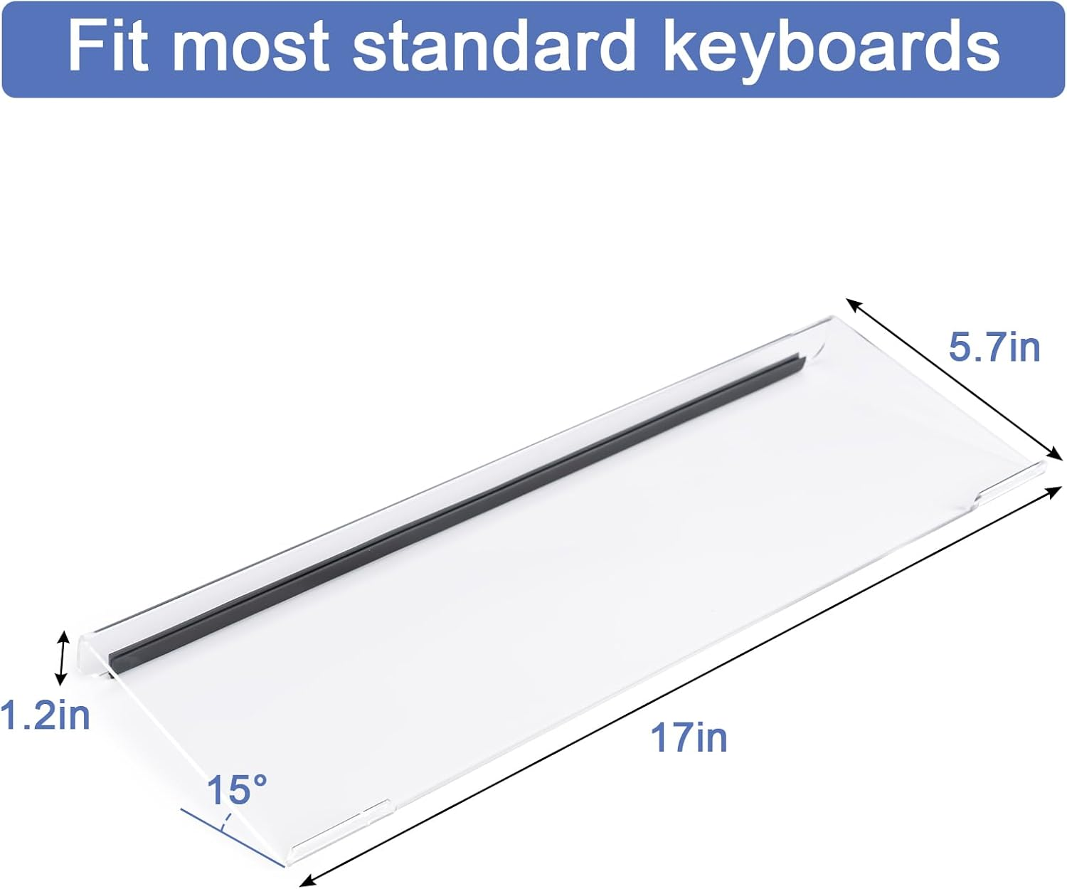 BOOMIBOO Clear Acrylic Tilted Computer Keyboard Holder for Ergonomic Typing, Keyboard Stand with Silicone Anti-Slip Strip, 17 X 5.7 Inch Keyboard Tray for Office Desk, Home, School image number 2