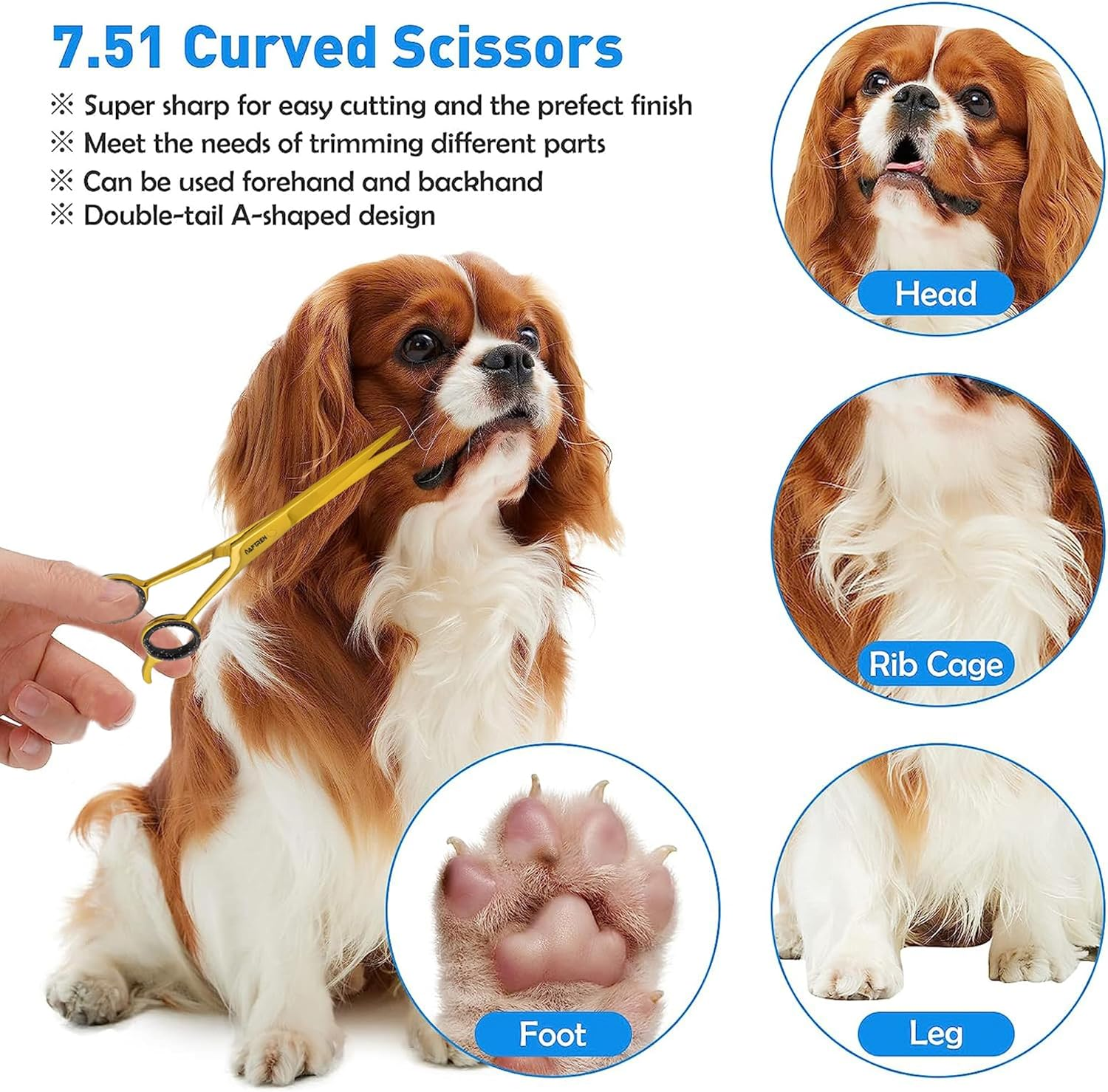 7.5 Inch Curved Dog Grooming Scissors with round Tips, Professional Pet Grooming Scissors J2 Stainless Steel for Dogs and Cats (Gold, 6.5 Inches) image number 1