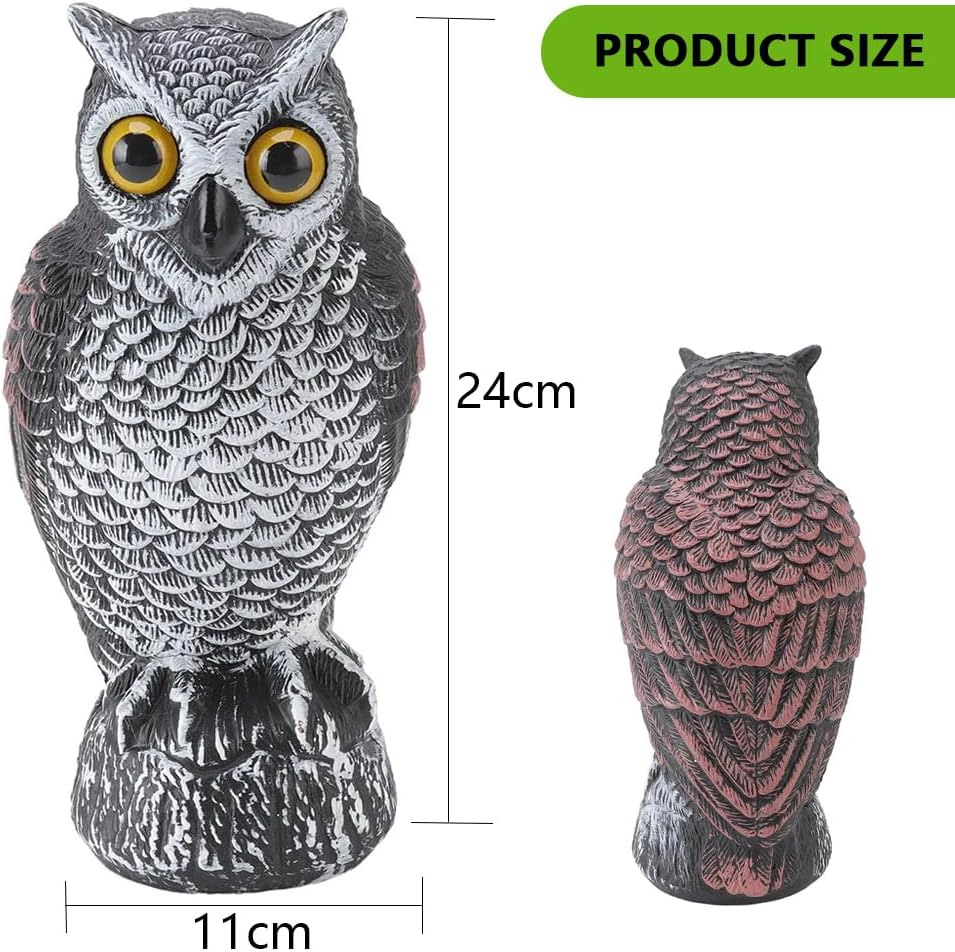 2 Pack Fake Owl Decoy Statues &ndash; Plastic Horned Scarecrow Owls for Garden, Yard Bird & Pest Repellent Decor