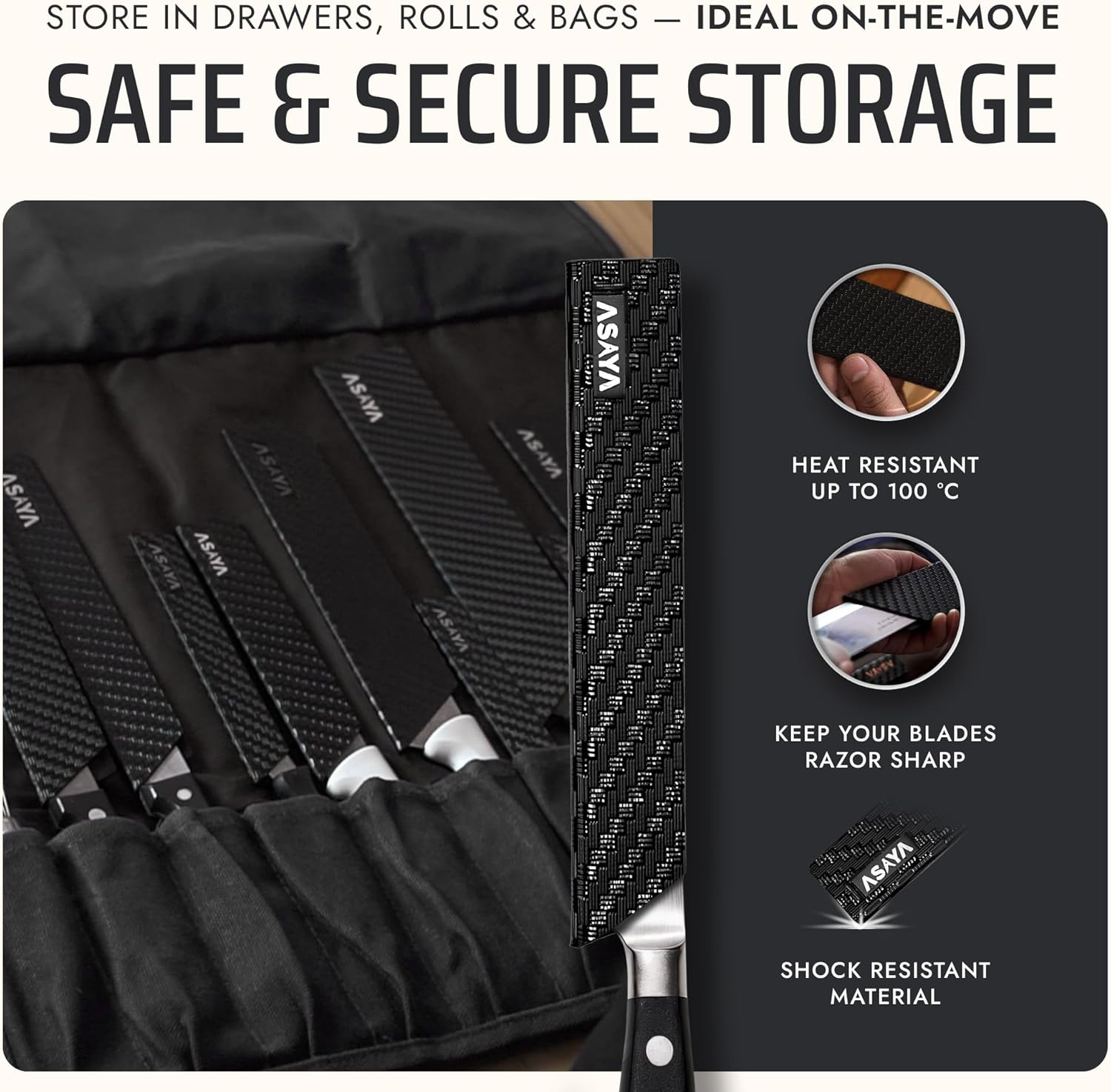 Professional Knife Edge Guards - Universal Blade Covers - Extra Strength, ABS Plastic and Bpa-Free Felt Lining, Non-Toxic and Food Safe - Knives Not Included (9Pcs) image number 5