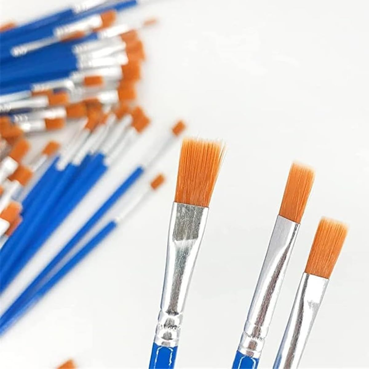 AIMALL 50/100PCS Plastic Flat Tip Paint Brushes Set, Kids DIY Ceramics and Watercolor Crafts, Ergonomic Lightweight Design image number 4