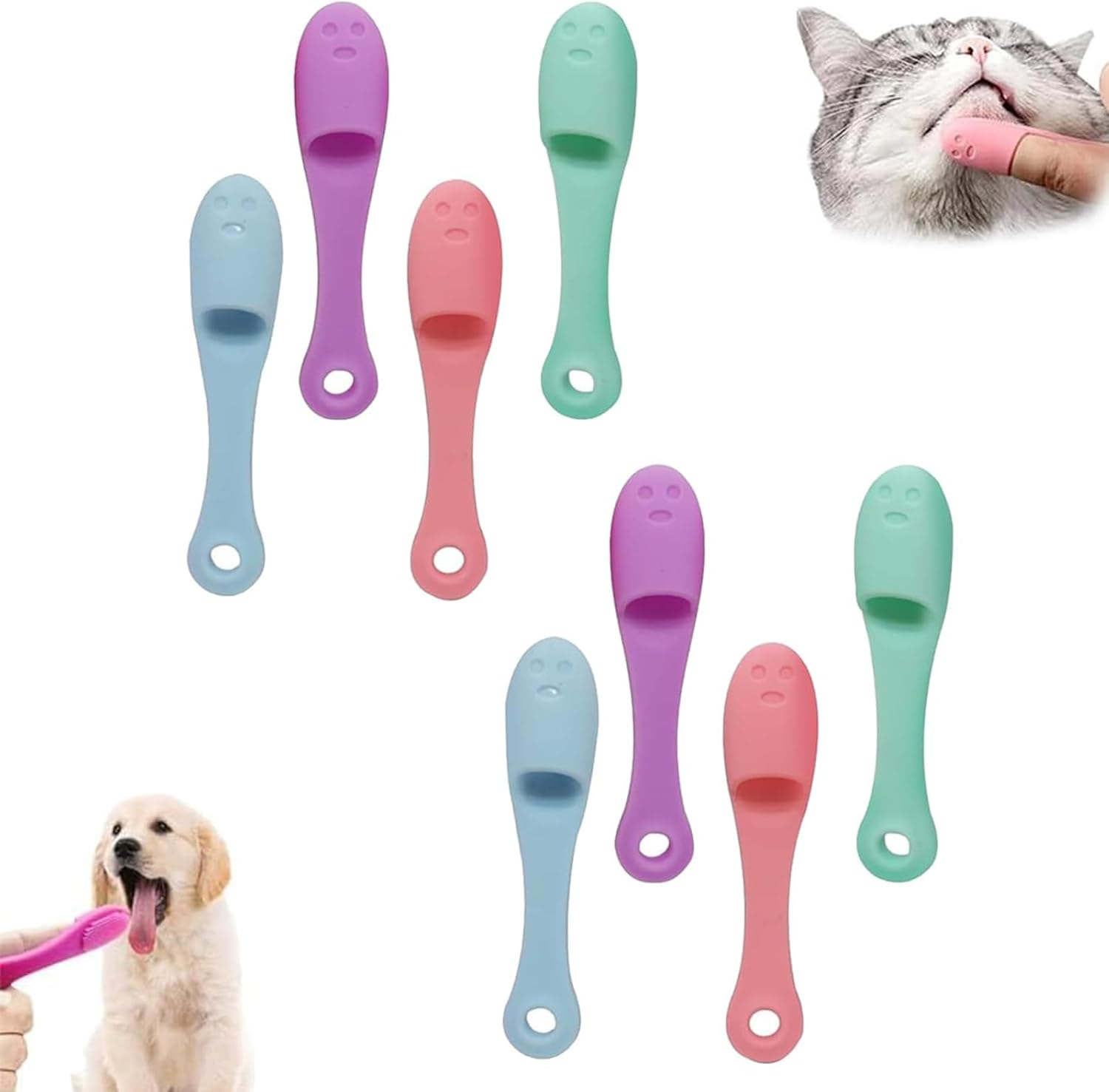 8 Pcs Cat Chin Brushes, Soft Silicone Manual Facial Cleansing Scrubber Cats Chin Cleaner Dog Finger Toothbrush Pet Tooth Brush with Improved Design for Dogs Cats Puppies Chin Cleaning Dental Care image number 2