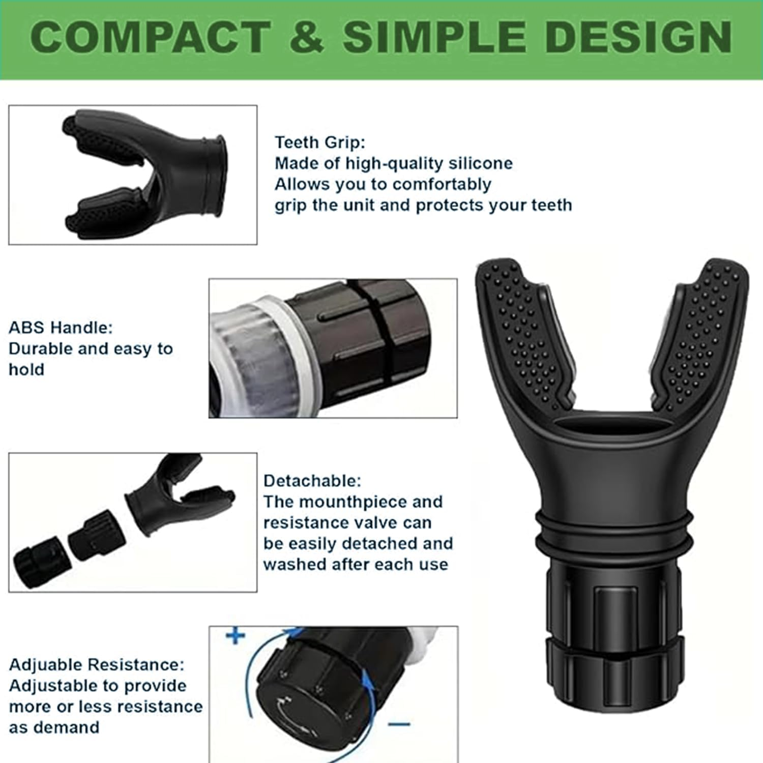 Roczential Adjustable Resistance Lung Capacity, Respiratory Trainer Compact Lung Exercise Device for Exercise Trainer, Easy to Carry, Easy to Clean, Portable Exerciser (Black) image number 6