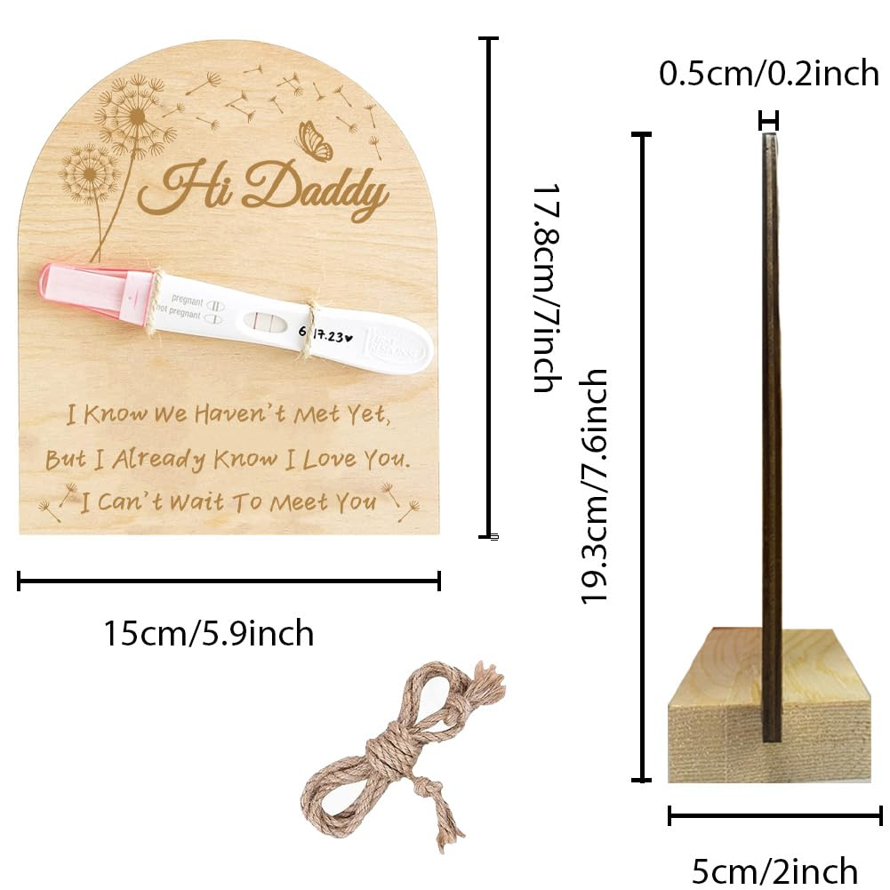 FREEBLOSS Wooden Pregnancy Announcement Sign Pregnancy Announcement for Dad Baby Reveal Ideas for Husband Hi Daddy Baby Keepsake Wooden Sign for New Dad, Dandelion image number 2