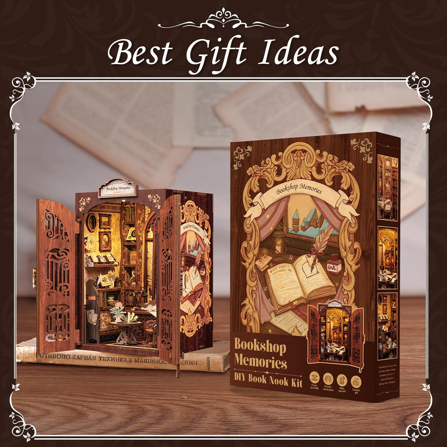 CUTEBEE DIY Book Nook Kit,3D Wooden Puzzle Dollhouse Kit Booknook Miniature Kit DIY Book Nook Kits for Adults and Teens Tiny House Bookshop Memories Model Kits DIY Kits for Gift image number 2