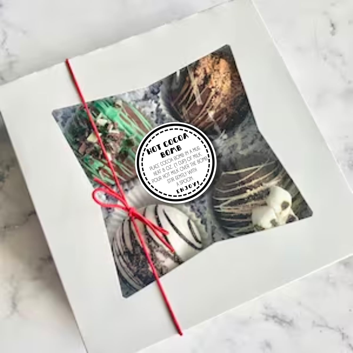 Hot Cocoa Bomb Stickers for Box | 250/Roll Bulk Packaging 2&rdquo; Label Tag Instructions Ingredients for Holiday Christmas Black and White Minimalist image number 5