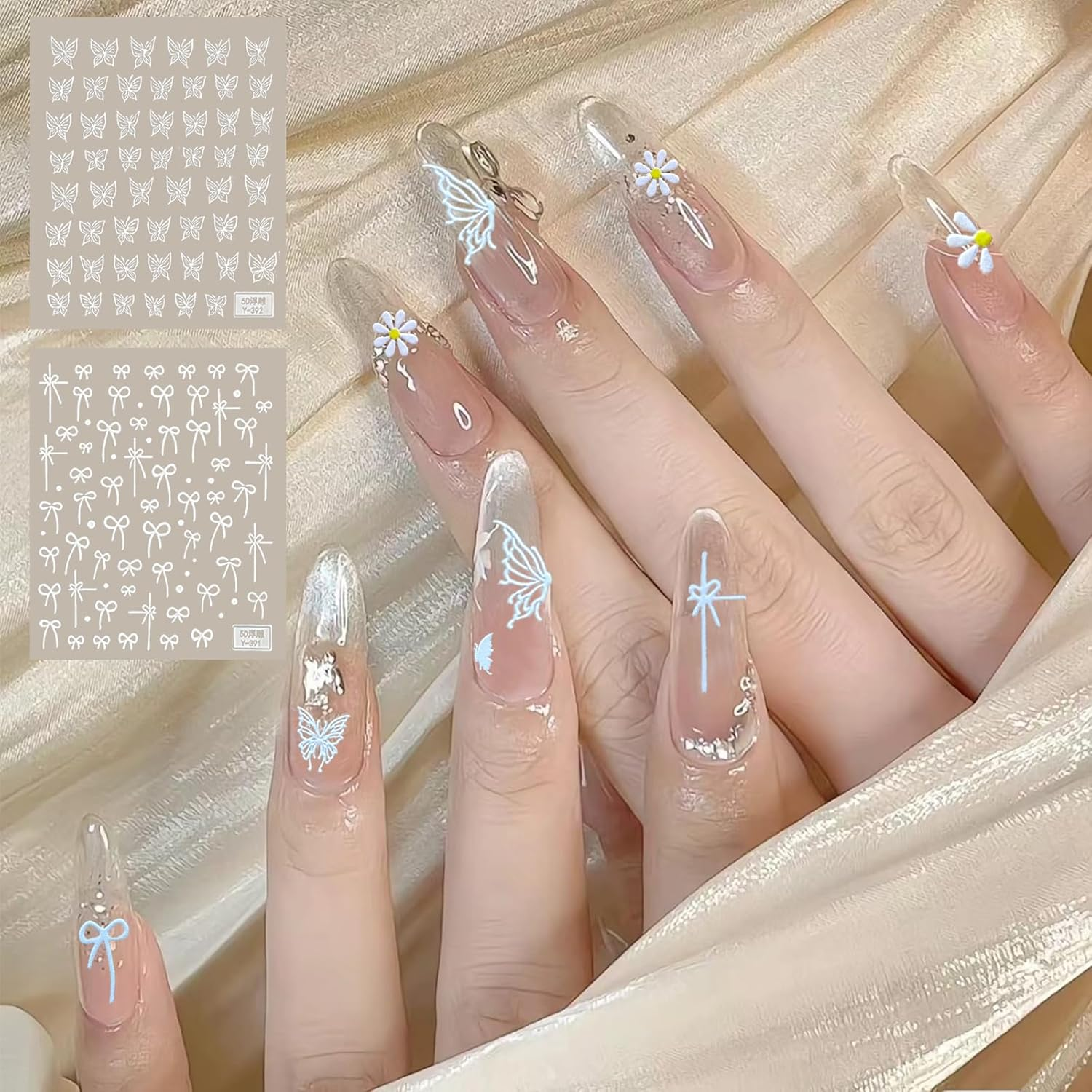 Holographic Nail Art Stickers, Stars and Moons Design, 5 Sheets, Iridescent Celestial Decals for Manicure image number 3