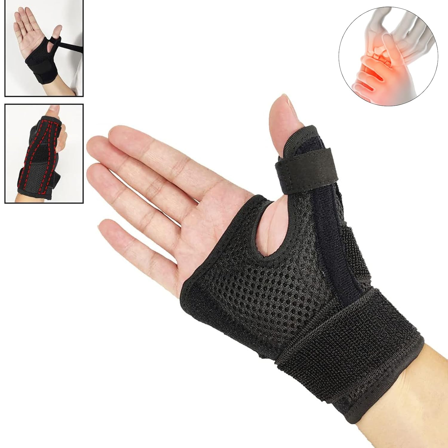 Thumb Spica Splint Wrist Stabilizer Support Brace - Thumb Brace & Wrist Splint for Pain/Tendonitis/Arthritis/Sprains, Adjustable Thumb Splint Wrist Support Fits Both Hands (Unisex Black) image number 3