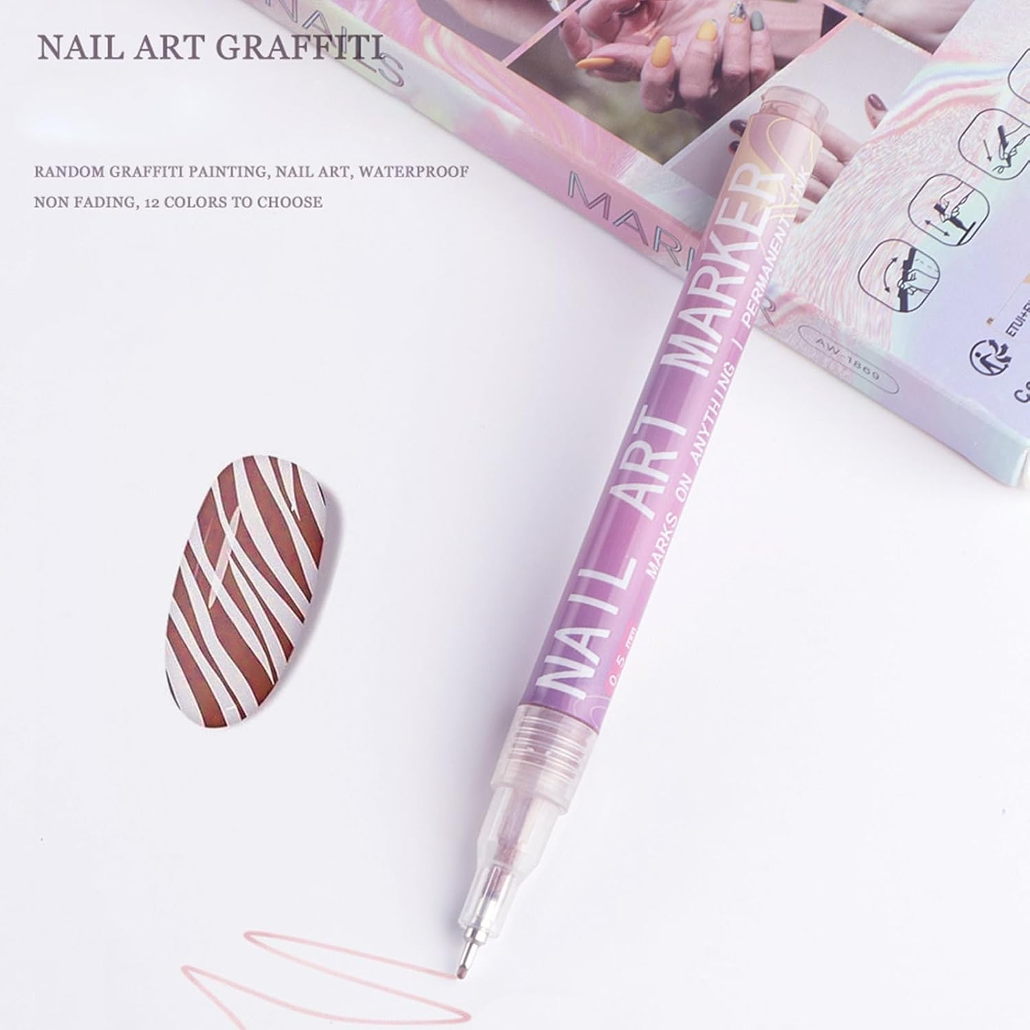 Nail Drawing Pen,12 Colors Waterproof Manicure Art Painting Polish Kit | Manicure Tools Nail Design Kit for Professionals, Beginners, Women, Girls image number 2