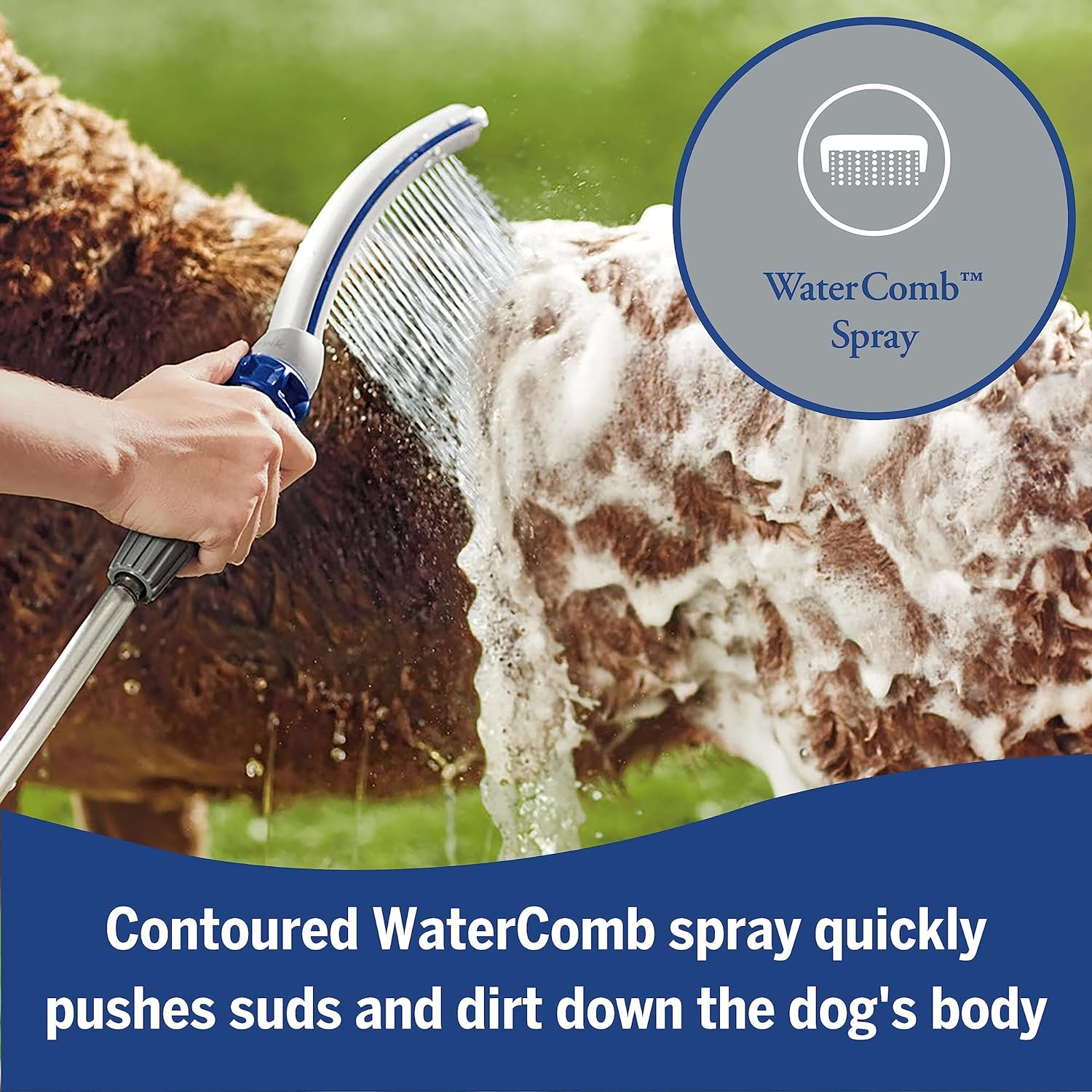 Waterpik Pet Wand Pro Dog Shower Attachment for Fast and Easy Dog Bathing and Cleaning, Indoor and Outdoor Sprayer Includes 8-Foot Flex Hose, Blue/Grey, PPR-252E image number 5