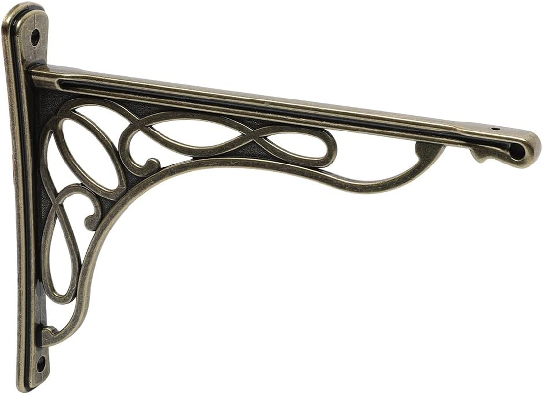 2 PCS 10 Inch Bracket Shelf Brackets Cast Iron Metal Corbels Ancient European Style Antique Brass - Black image number 2
