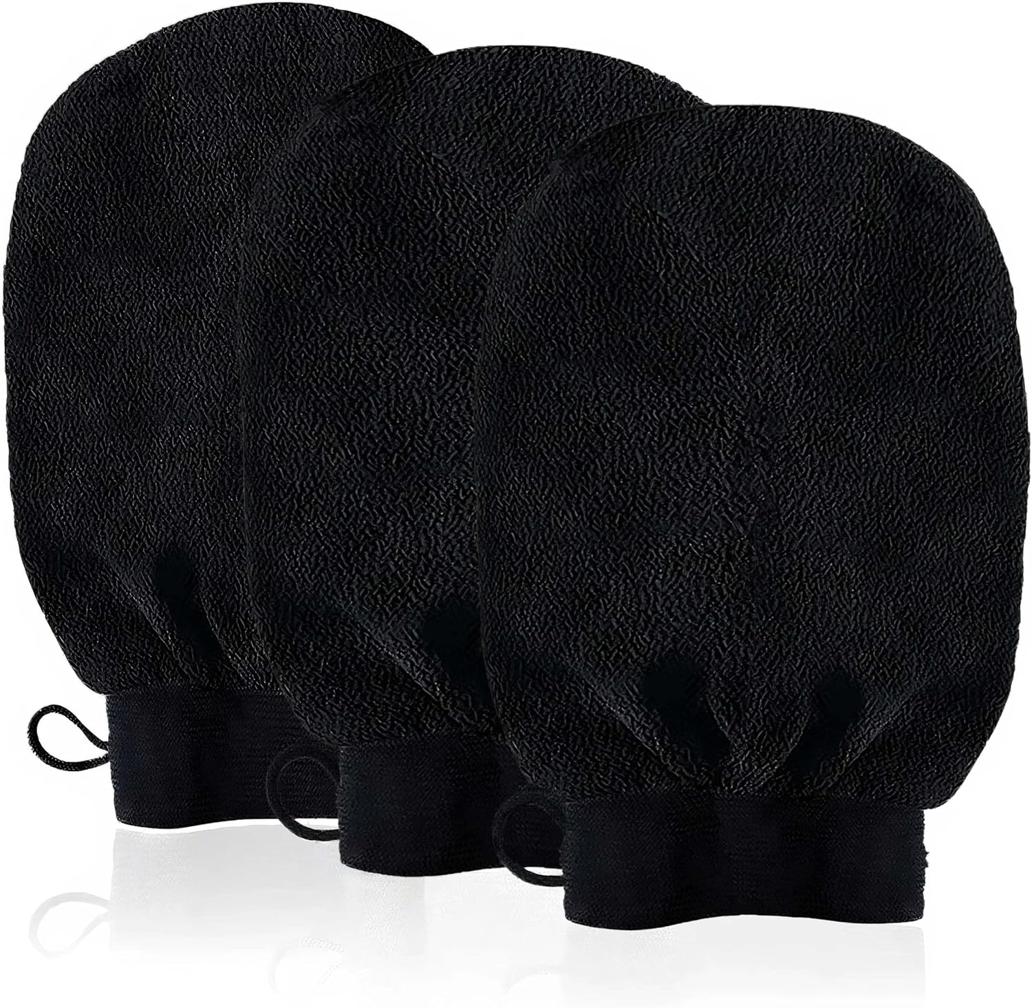 URAQT Exfoliating Gloves, Pack of 3 Exfoliating Gloves, Body Exfoliating Glove, Hamam Glove for Body and Face (Black)
