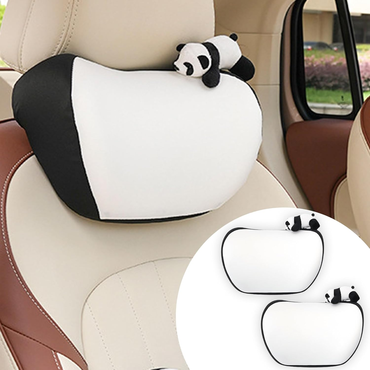 Car Headrest Pillow 2PCS Plush Bear ＆ Bunny Car Seat Headrest Pillow - Memory Foam Neck Support Cushions for Comfortable Driving, Easy Install & Washable (Pink)