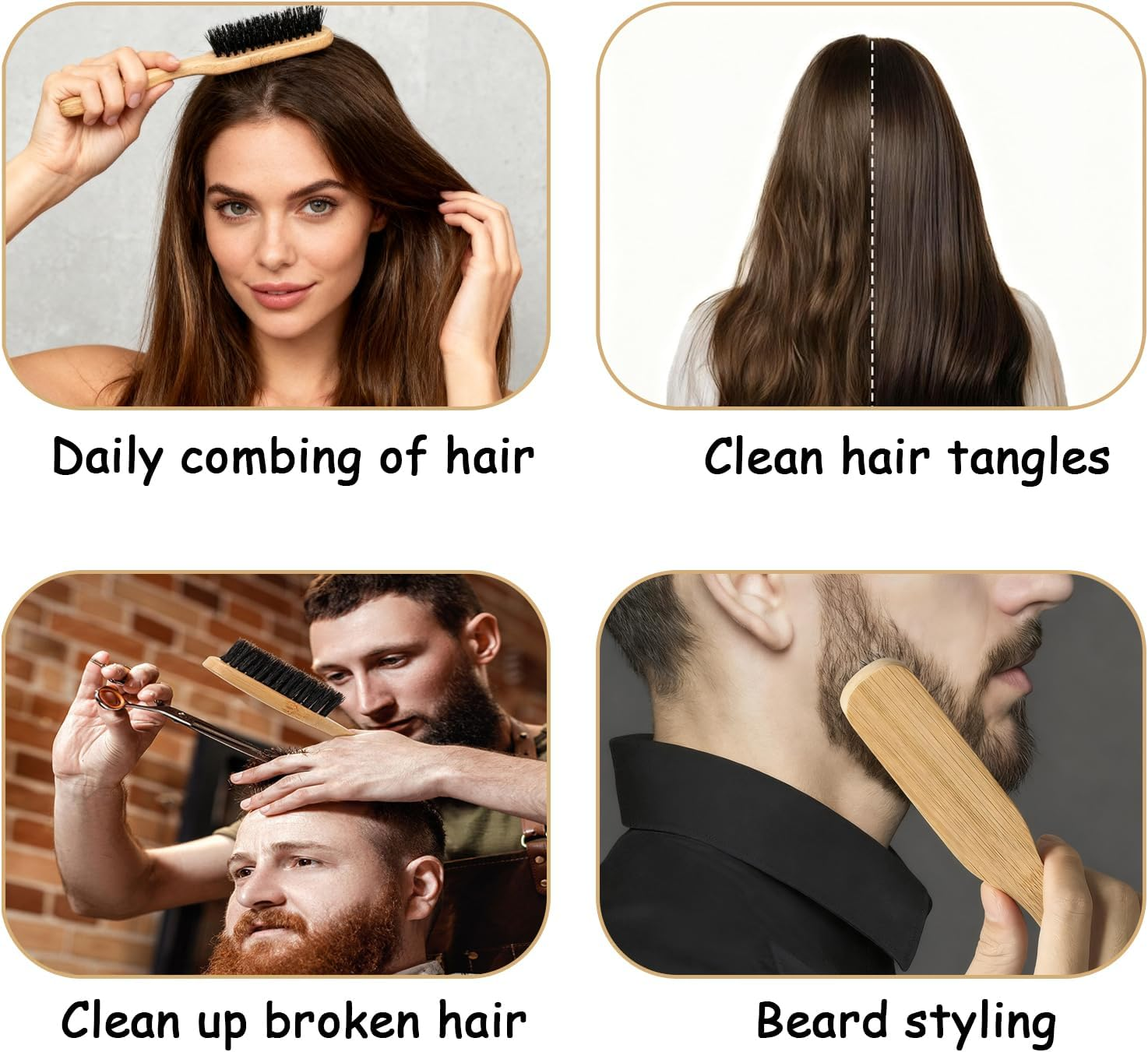 2-Pack Boar Bristle Slick Back Hair Brush &ndash; for Men & Women: Tame Frizz, Nourish Hair & Groom On-The-Go Slick Brushes for Hair & Beard Care(Large for Household & Small for Travel) image number 3