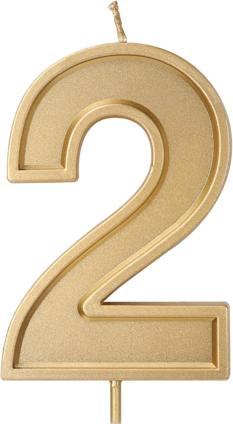 LUTER 3.94 Inches Oversized Birthday Candles Gold Glitter Birthday Cake Candles Number Candles Cake Topper Decoration for Wedding Party Kids Adults, Number 2 image number 5