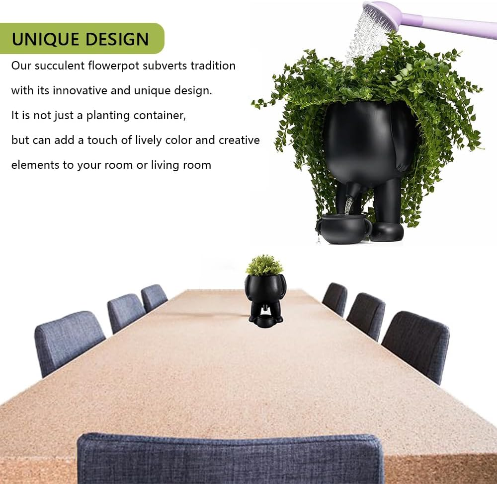 HYAVIA Funny Peeing Planter Pots &ndash; Unique Face Flower Pots for Indoor/Outdoor Decor, Cute Succulent Head Planter for Home Garden, Quirky Gift Idea for Plant Lovers, Black image number 5
