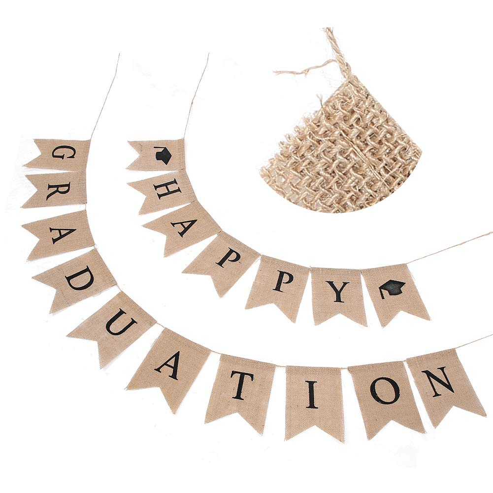 Happy Graduation Burlap Banner, 2023 Graduation Party Rustic Vintage Graduation Decorations Congrats Grad Banner Decoration for Grad Party College and High School Graduation Party Supplies image number 1