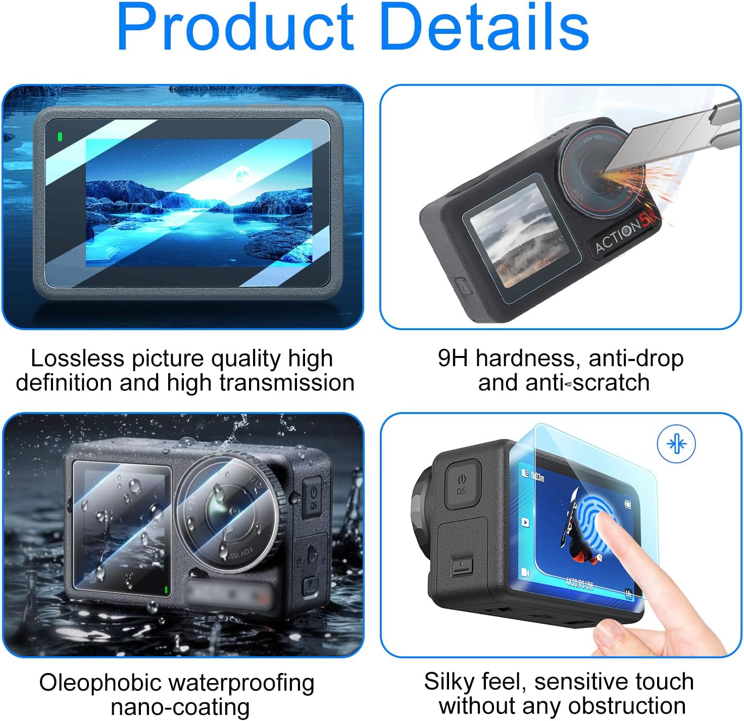 NXPUXP Screen Protector for DJI Osmo Action 5 Pro, Suitable for DJI Osmo Action 5 Pro Accessories, Tempered Glass Screen Protector Pack of 6 + 2 Lens Silicone Cases, Suitable for DJI Action 5 Pro image number 5