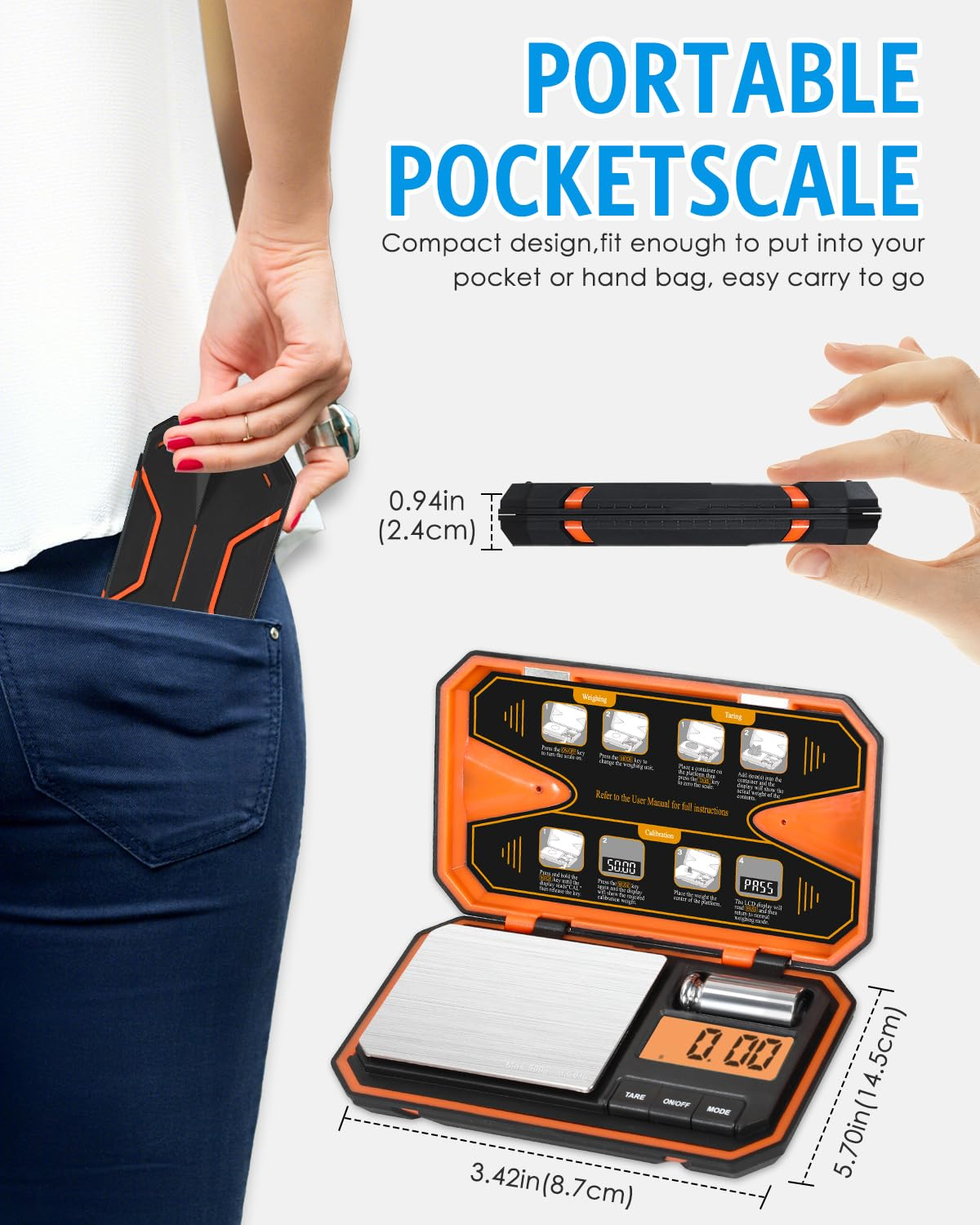 AMIR Digital Pocket Scale, High-Precision 500G X 0.01G Mini Gram Scale with LCD Display, Digital Food Scale with Tare Function, 6 Unit Conversion for Food, Jewelry, Coins, Coffee image number 3